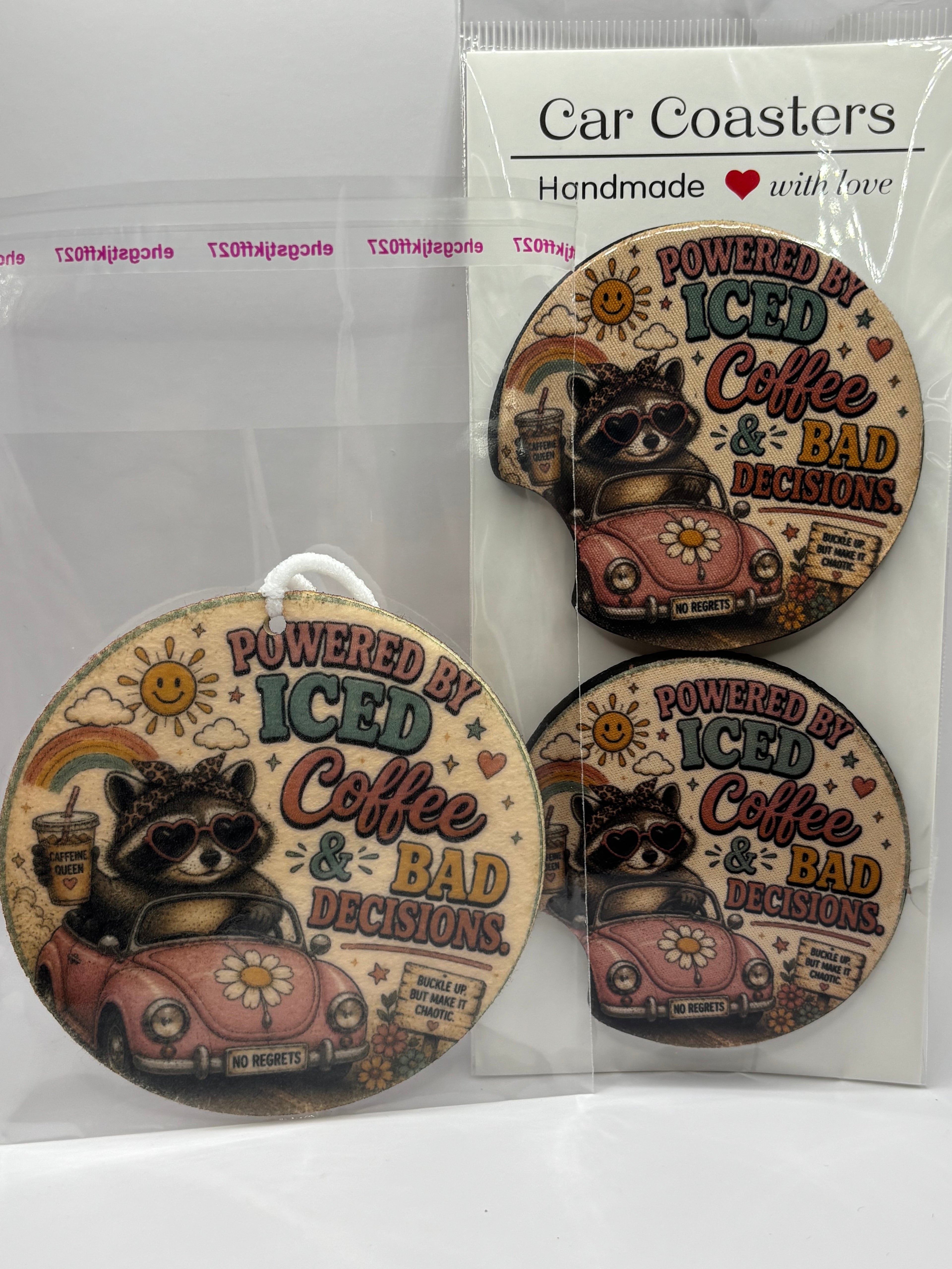 Car Coaster & Air Freshener Set | Handmade Gift Set | Choose Your Scent