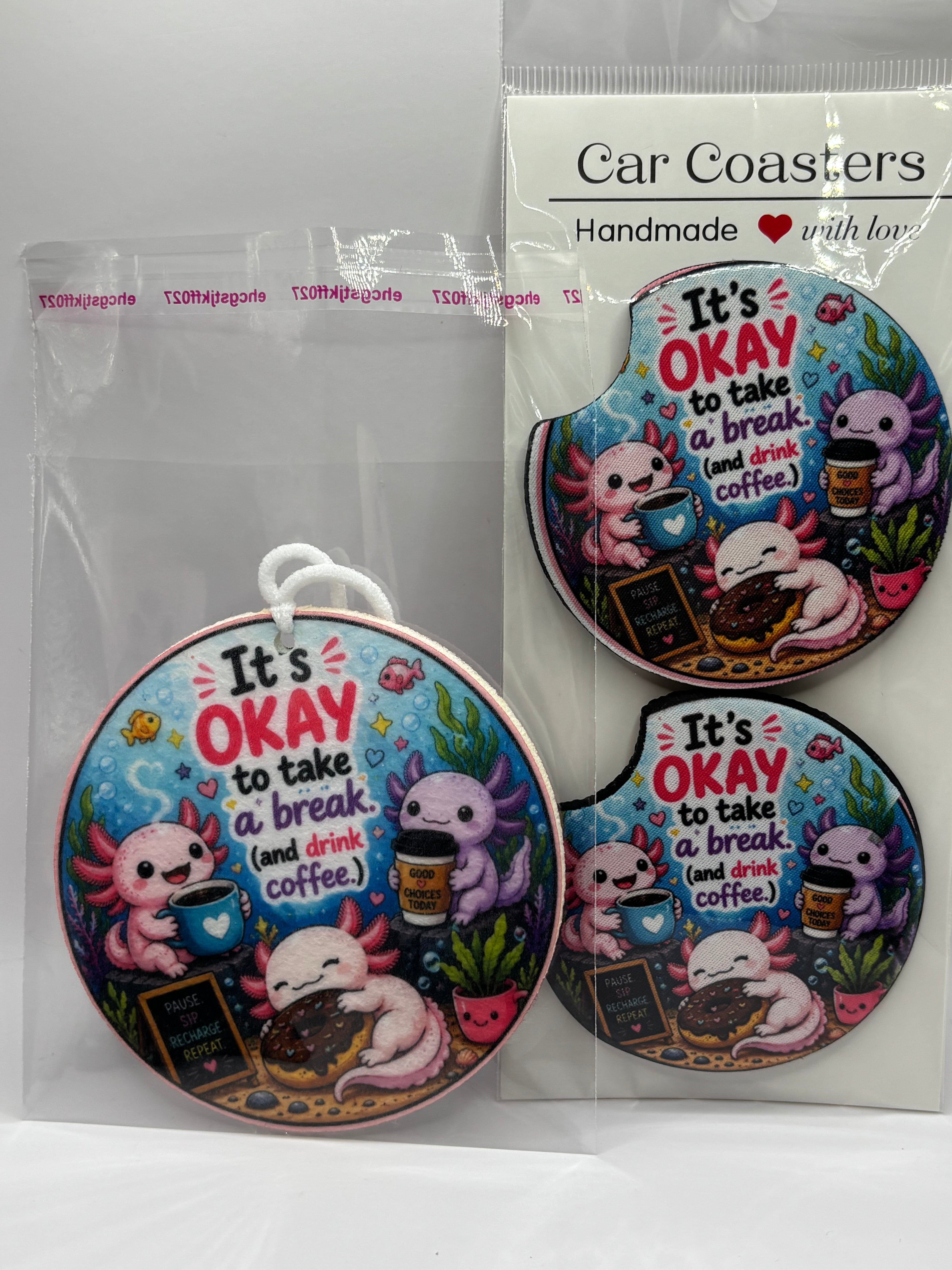 Car Coaster & Air Freshener Set | Handmade Gift Set | Choose Your Scent