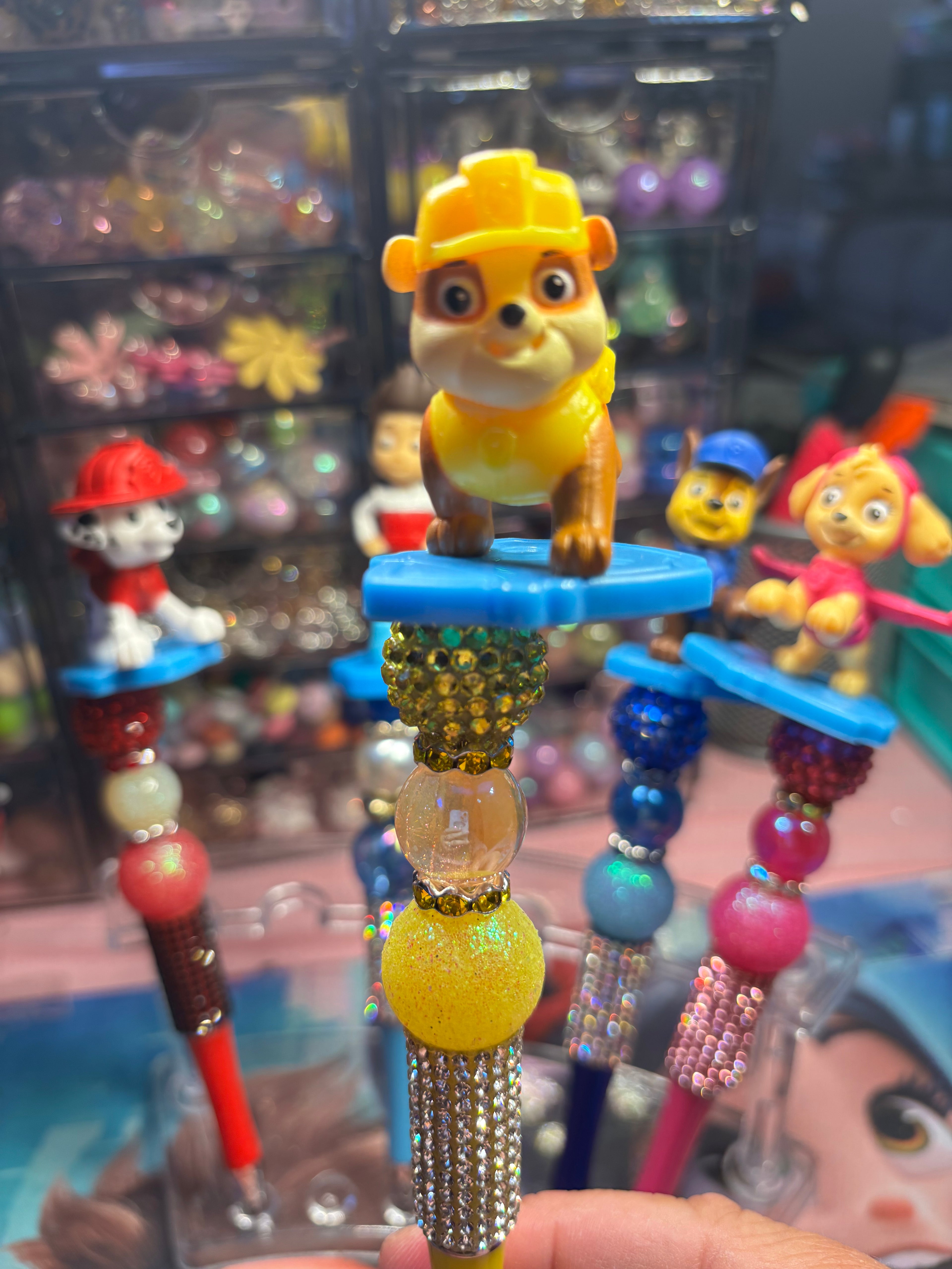 🐾 Paw Patrol Inspired Beaded Pens – Cute Handmade Rhinestone Pens – Character Desk Accessories – Refillable Novelty Pens