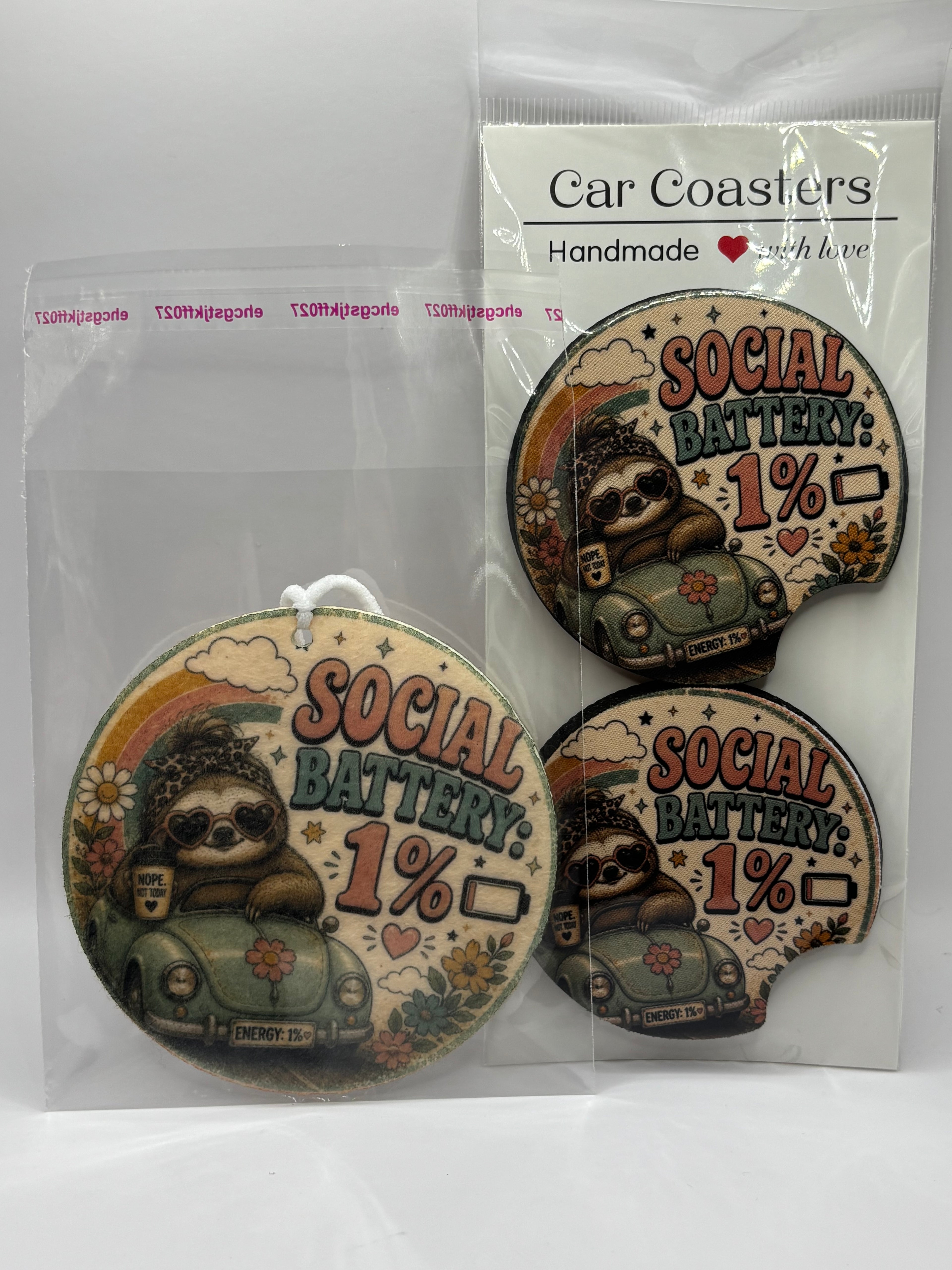 Car Coaster & Air Freshener Set | Handmade Gift Set | Choose Your Scent