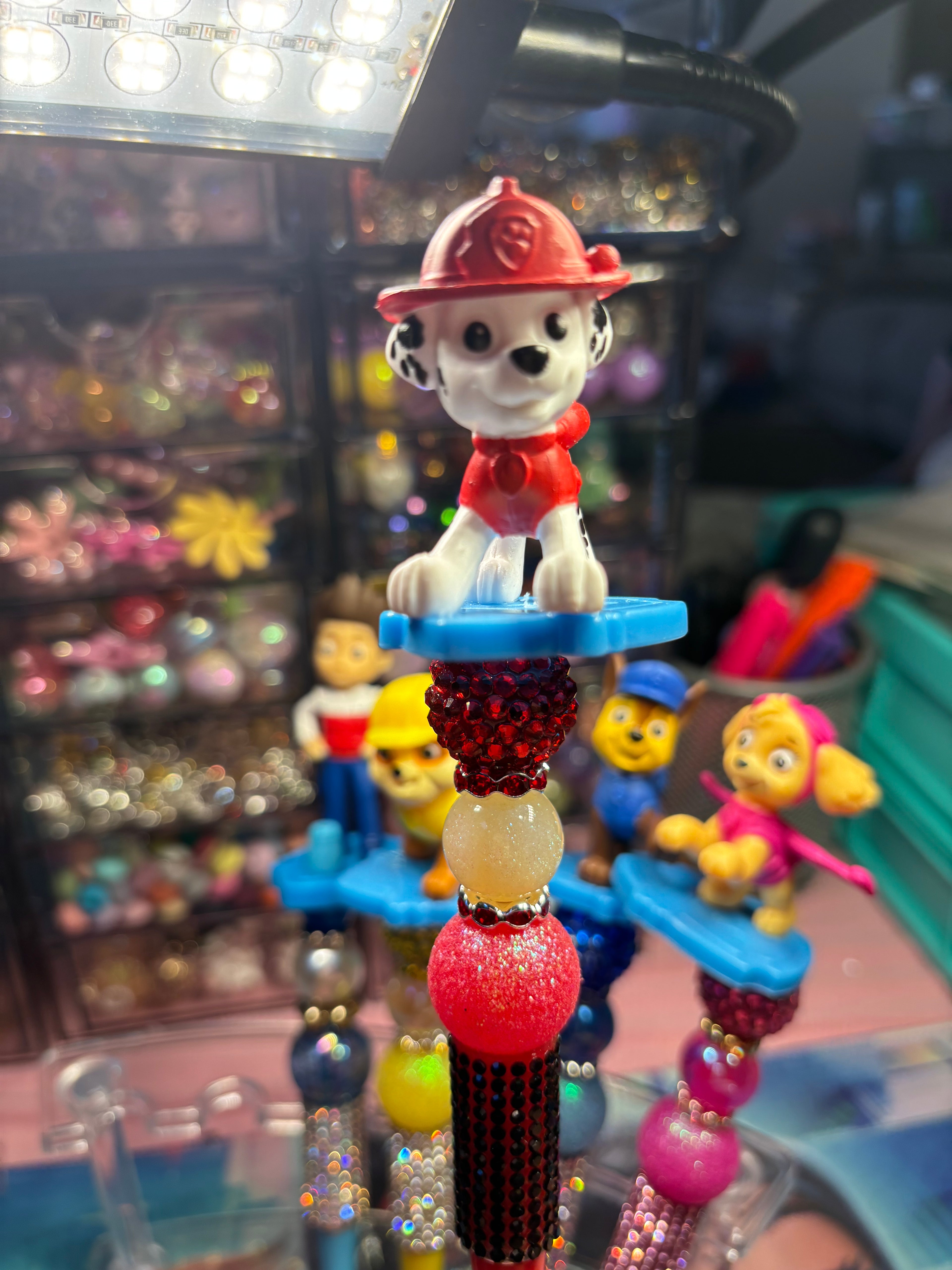 🐾 Paw Patrol Inspired Beaded Pens – Cute Handmade Rhinestone Pens – Character Desk Accessories – Refillable Novelty Pens