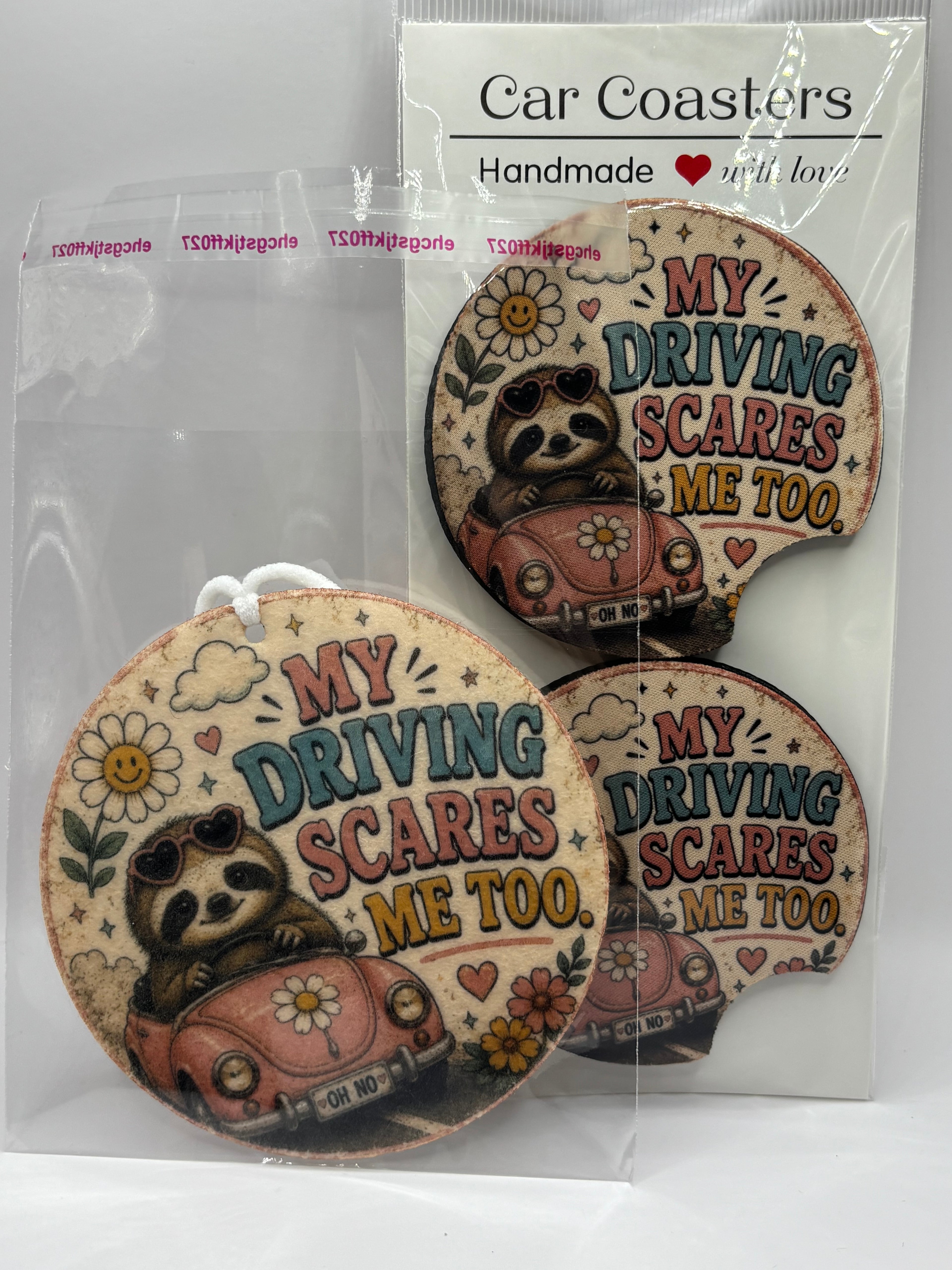 Car Coaster & Air Freshener Set | Handmade Gift Set | Choose Your Scent