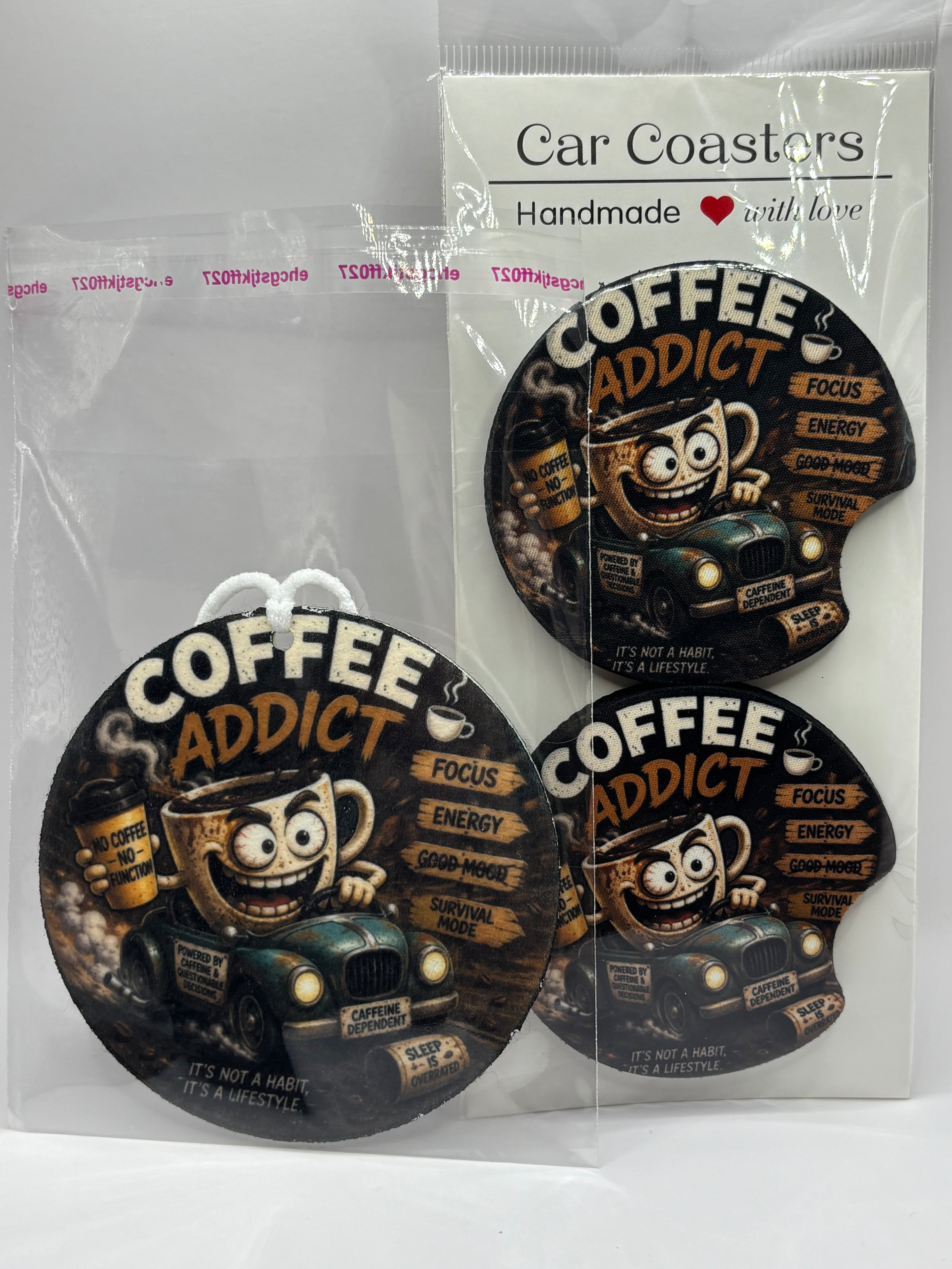 Car Coaster & Air Freshener Set | Handmade Gift Set | Choose Your Scent