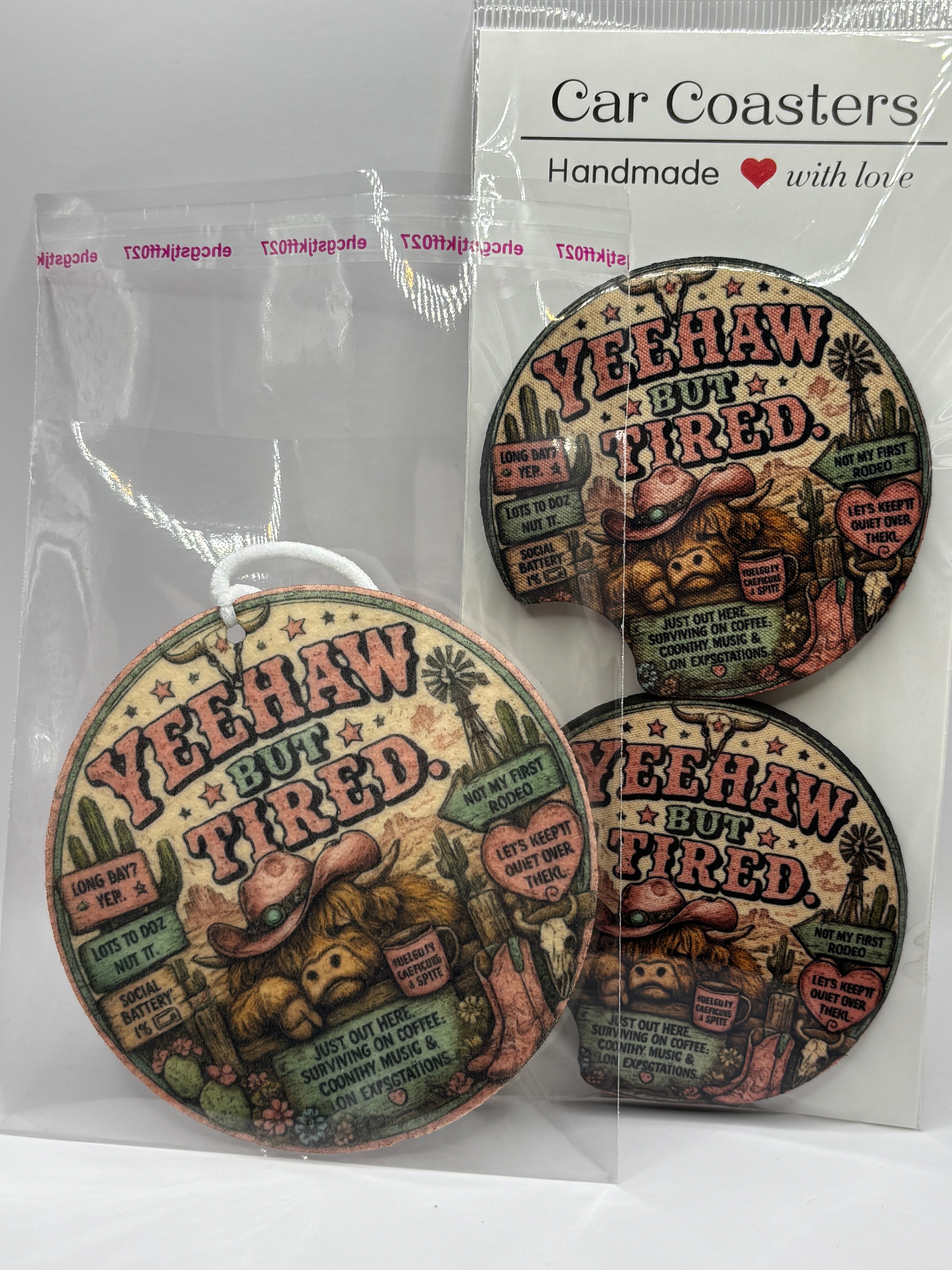 Car Coaster & Air Freshener Set | Handmade Gift Set | Choose Your Scent