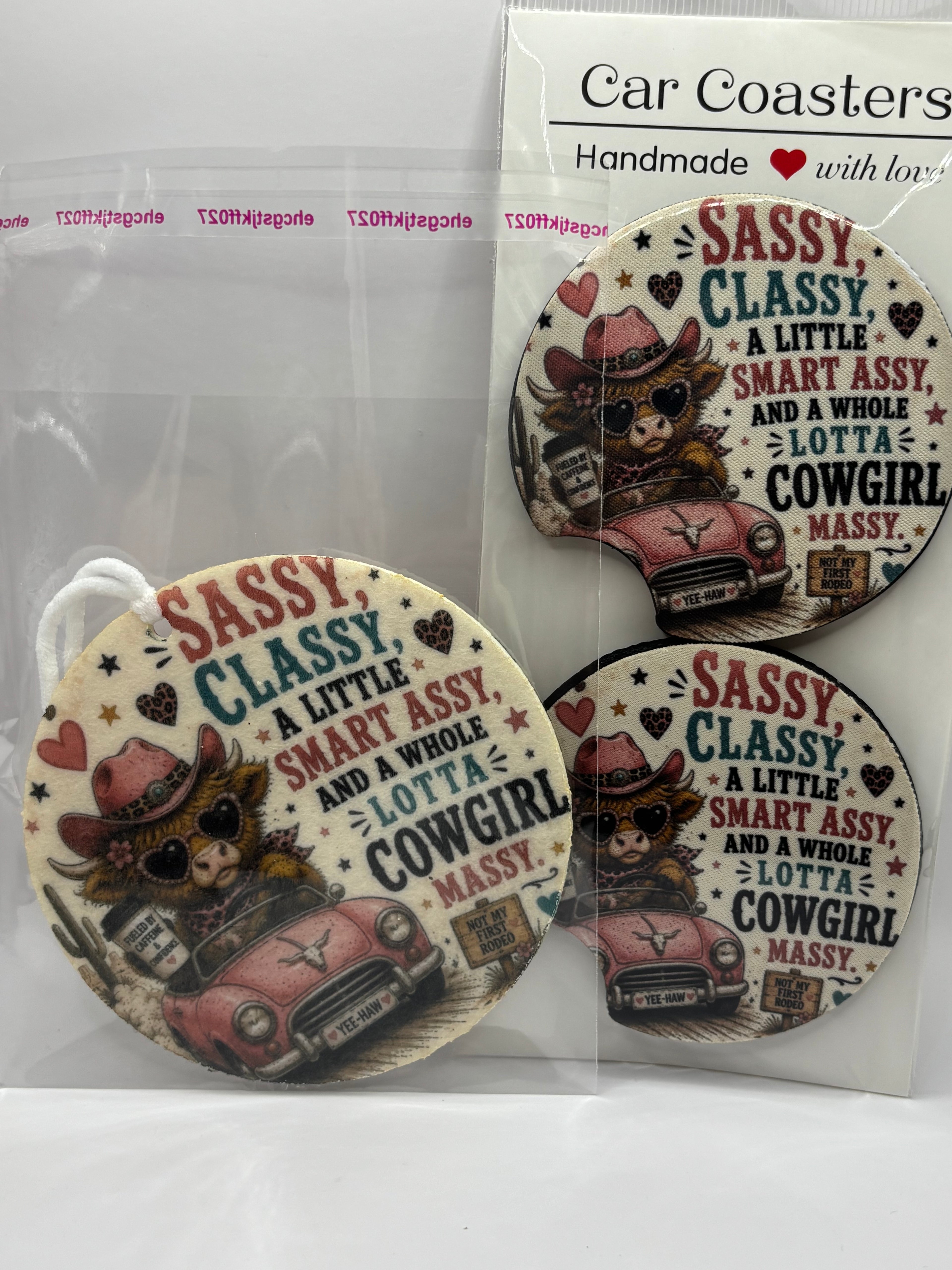 Car Coaster & Air Freshener Set | Handmade Gift Set | Choose Your Scent
