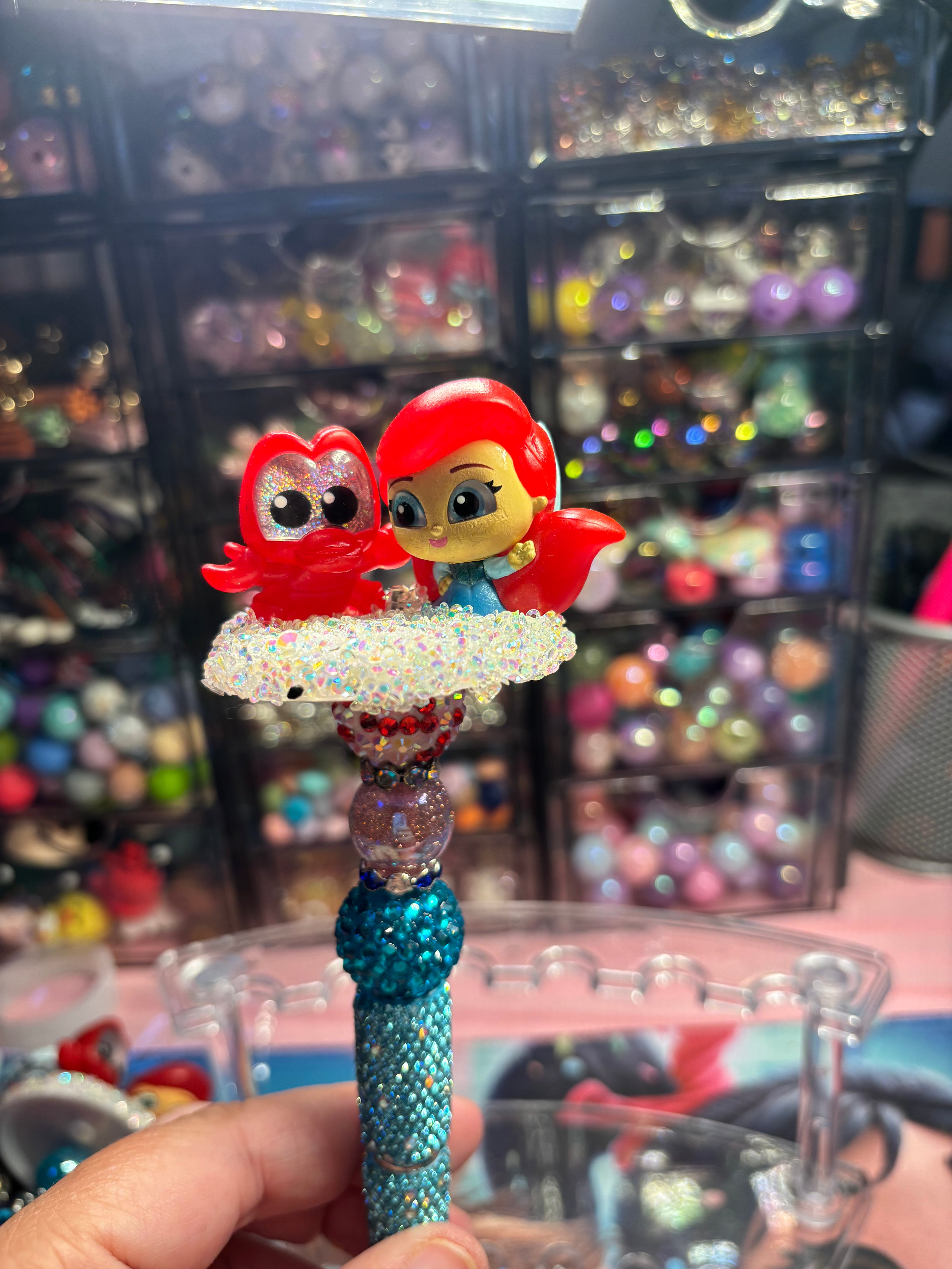 🧜‍♀️ Little Mermaid Inspired Beaded Pens – Cute Handmade Rhinestone Pens – Ocean Princess Desk Accessories