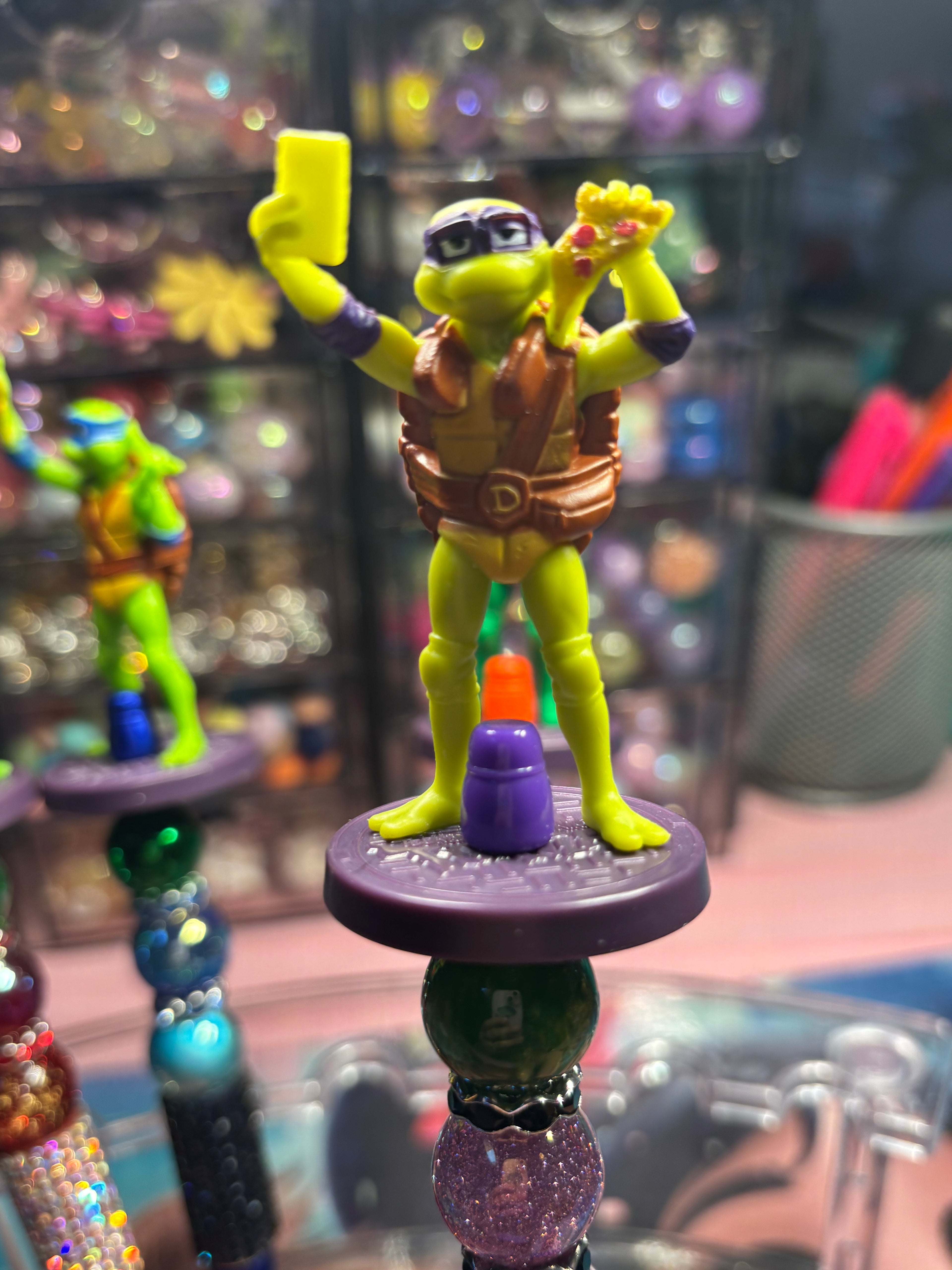 🐢 Ninja Turtle Inspired Beaded Pens – Cute Handmade Rhinestone Pens – Character Desk Accessories – Refillable Novelty Pens