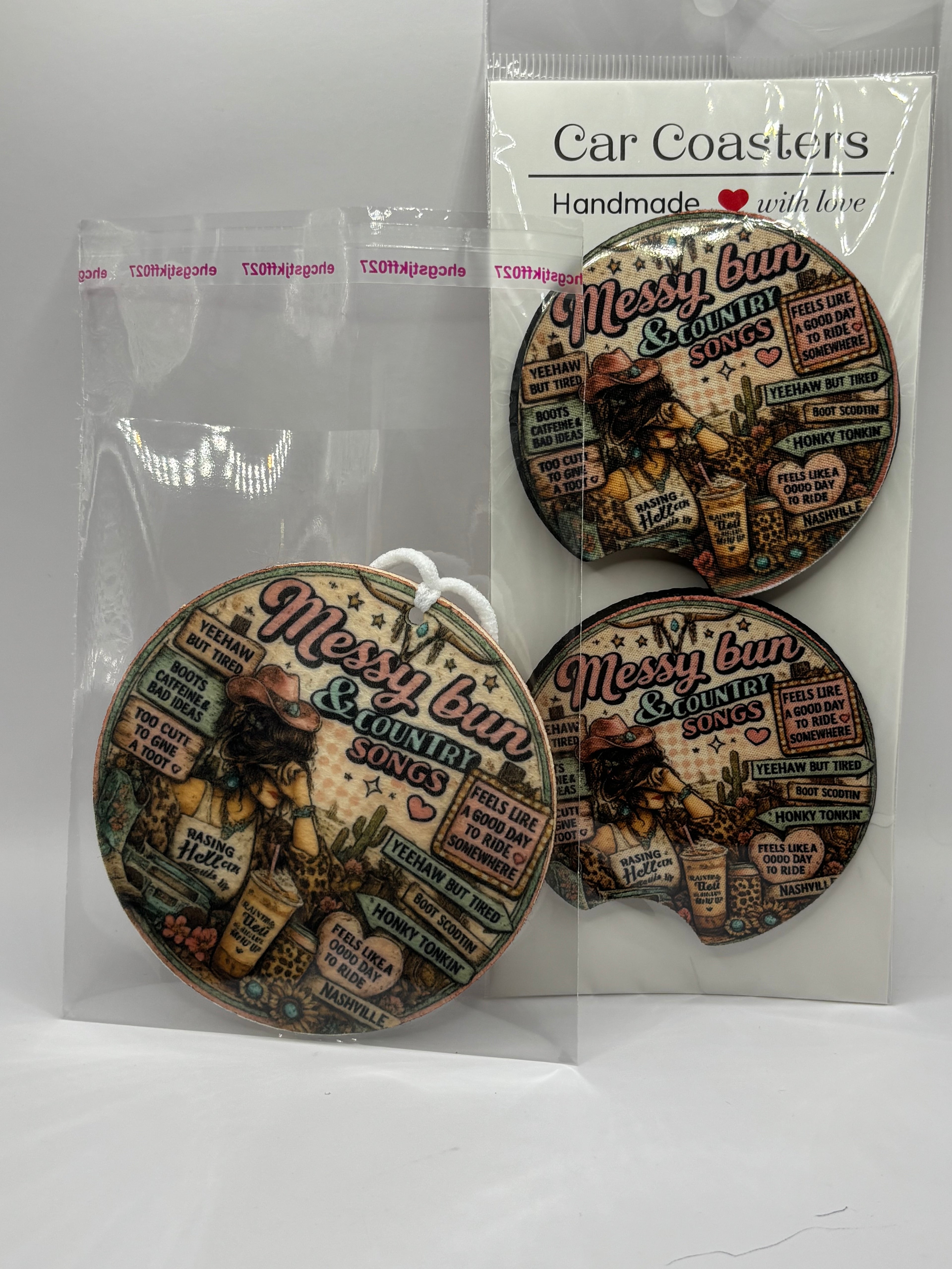 Car Coaster & Air Freshener Set | Handmade Gift Set | Choose Your Scent
