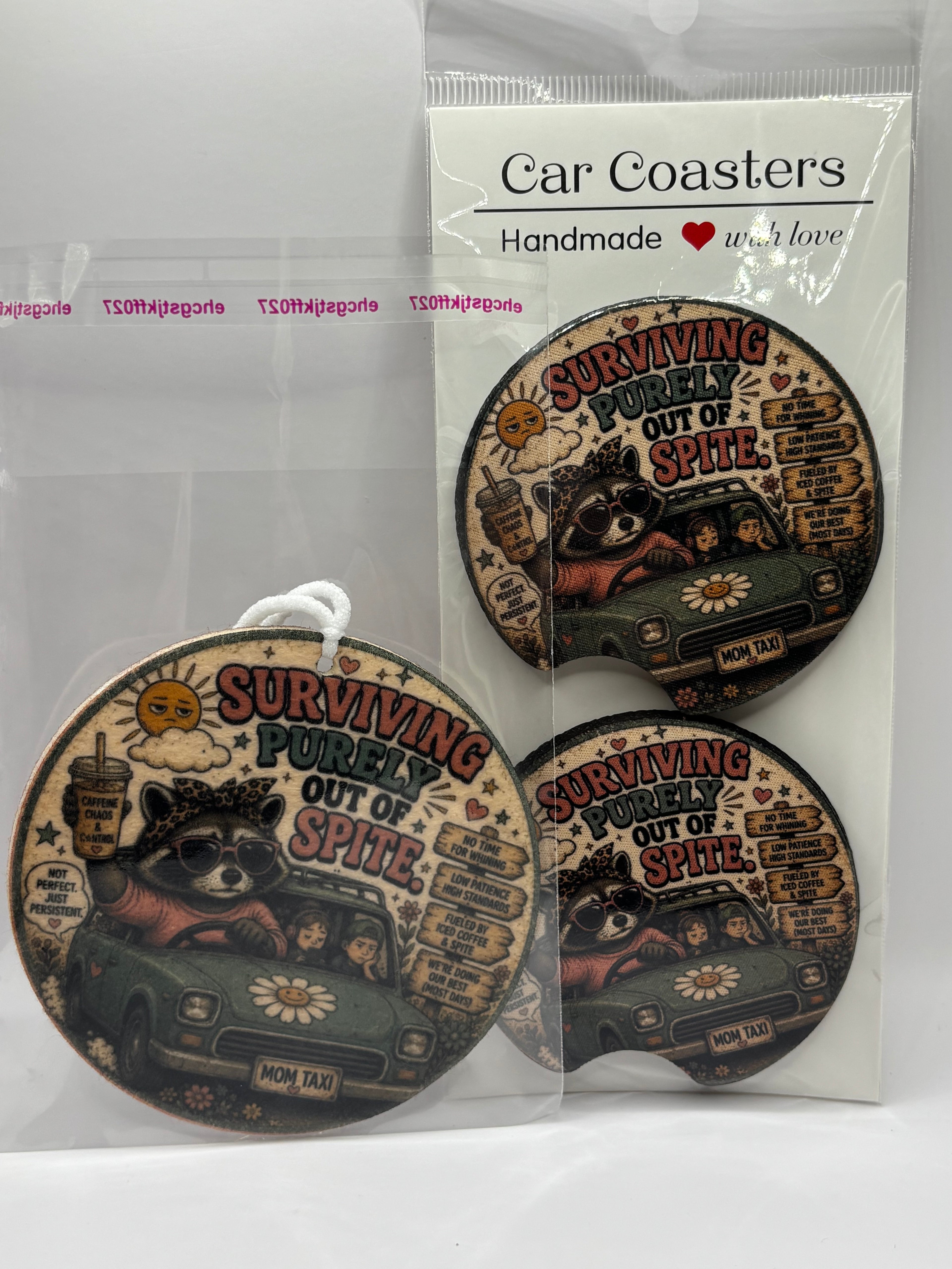 Car Coaster & Air Freshener Set | Handmade Gift Set | Choose Your Scent