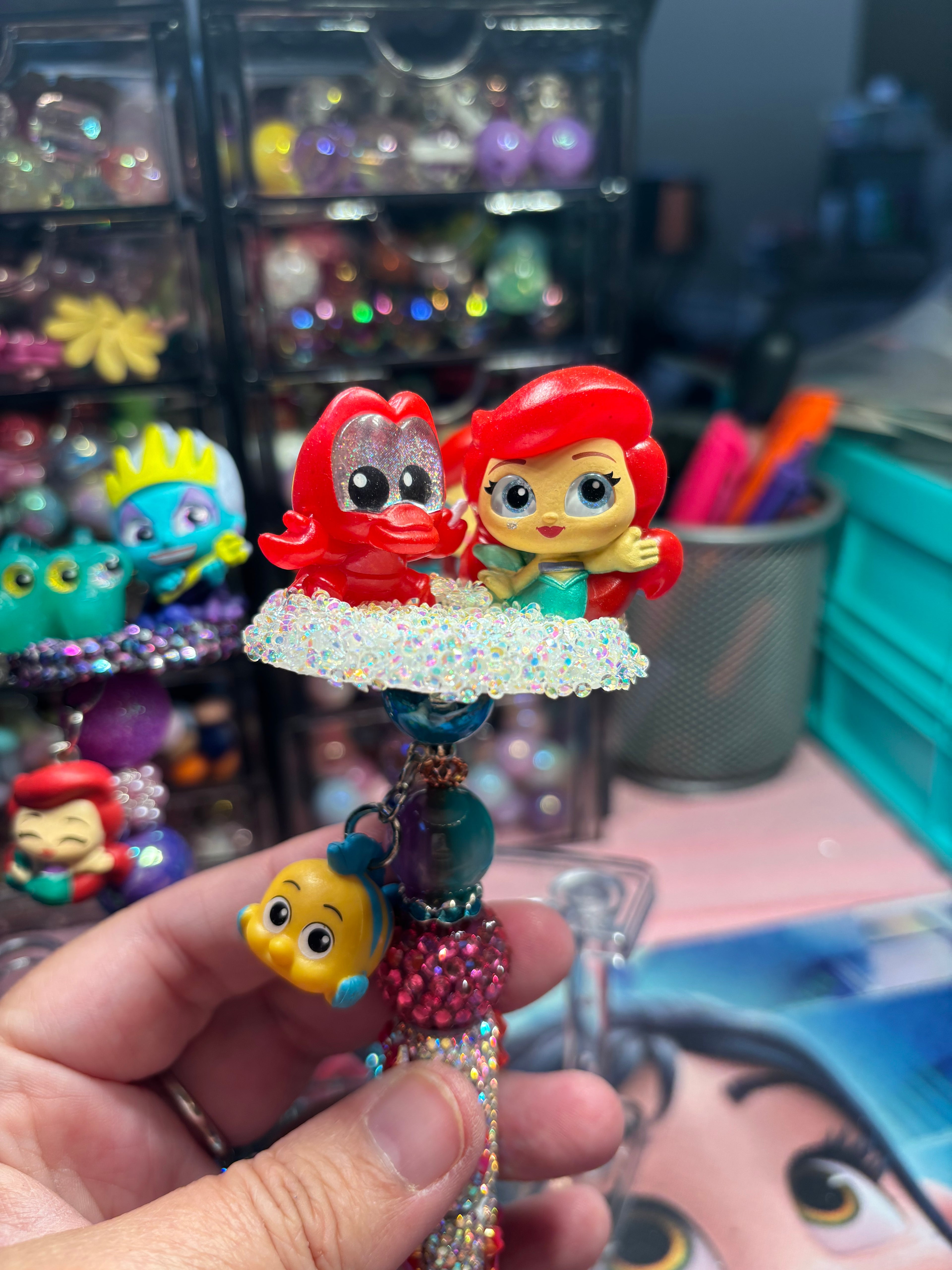 🧜‍♀️ Little Mermaid Inspired Beaded Pens – Cute Handmade Rhinestone Pens – Ocean Princess Desk Accessories