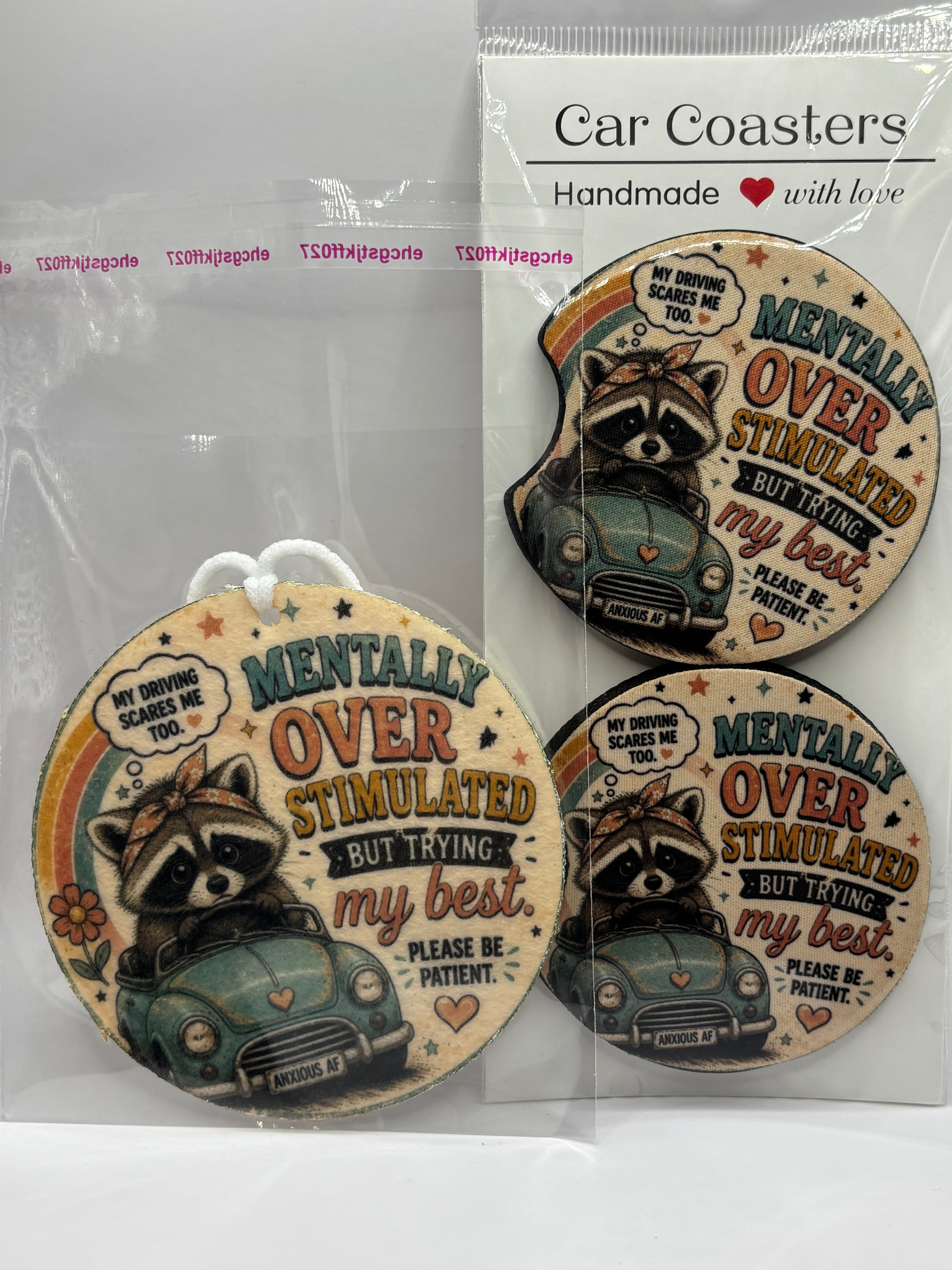 Car Coaster & Air Freshener Set | Handmade Gift Set | Choose Your Scent