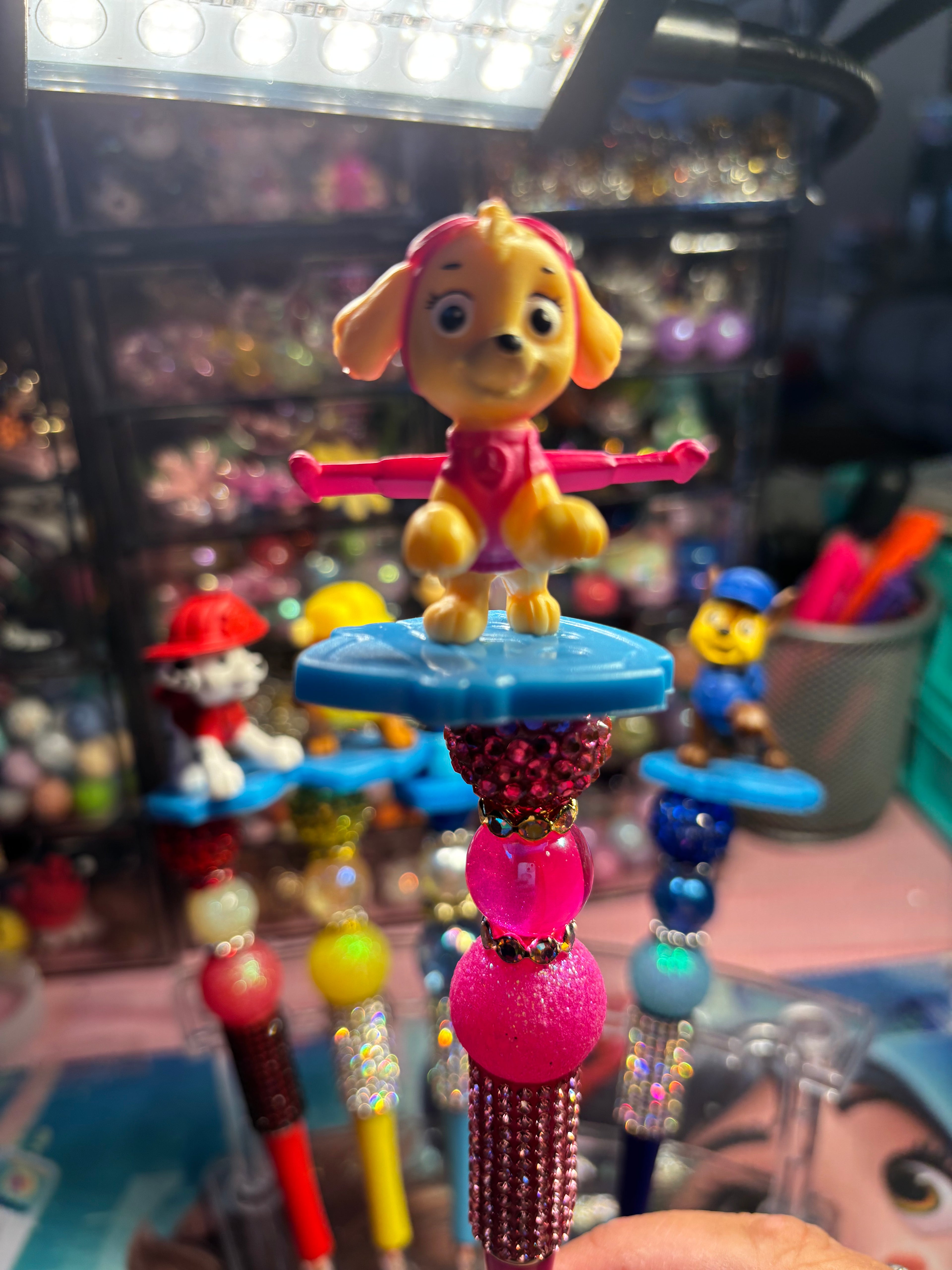 🐾 Paw Patrol Inspired Beaded Pens – Cute Handmade Rhinestone Pens – Character Desk Accessories – Refillable Novelty Pens