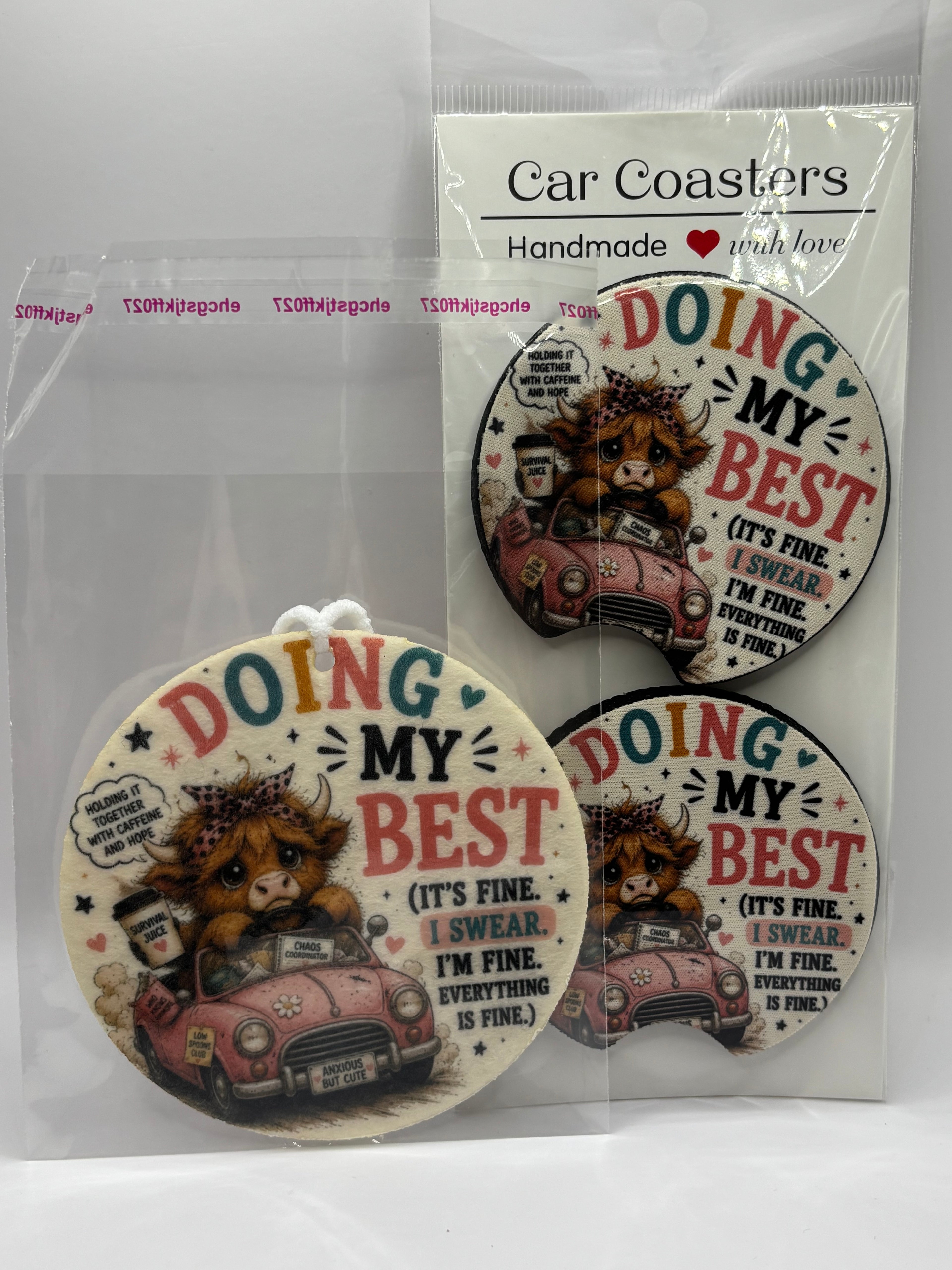 Car Coaster & Air Freshener Set | Handmade Gift Set | Choose Your Scent