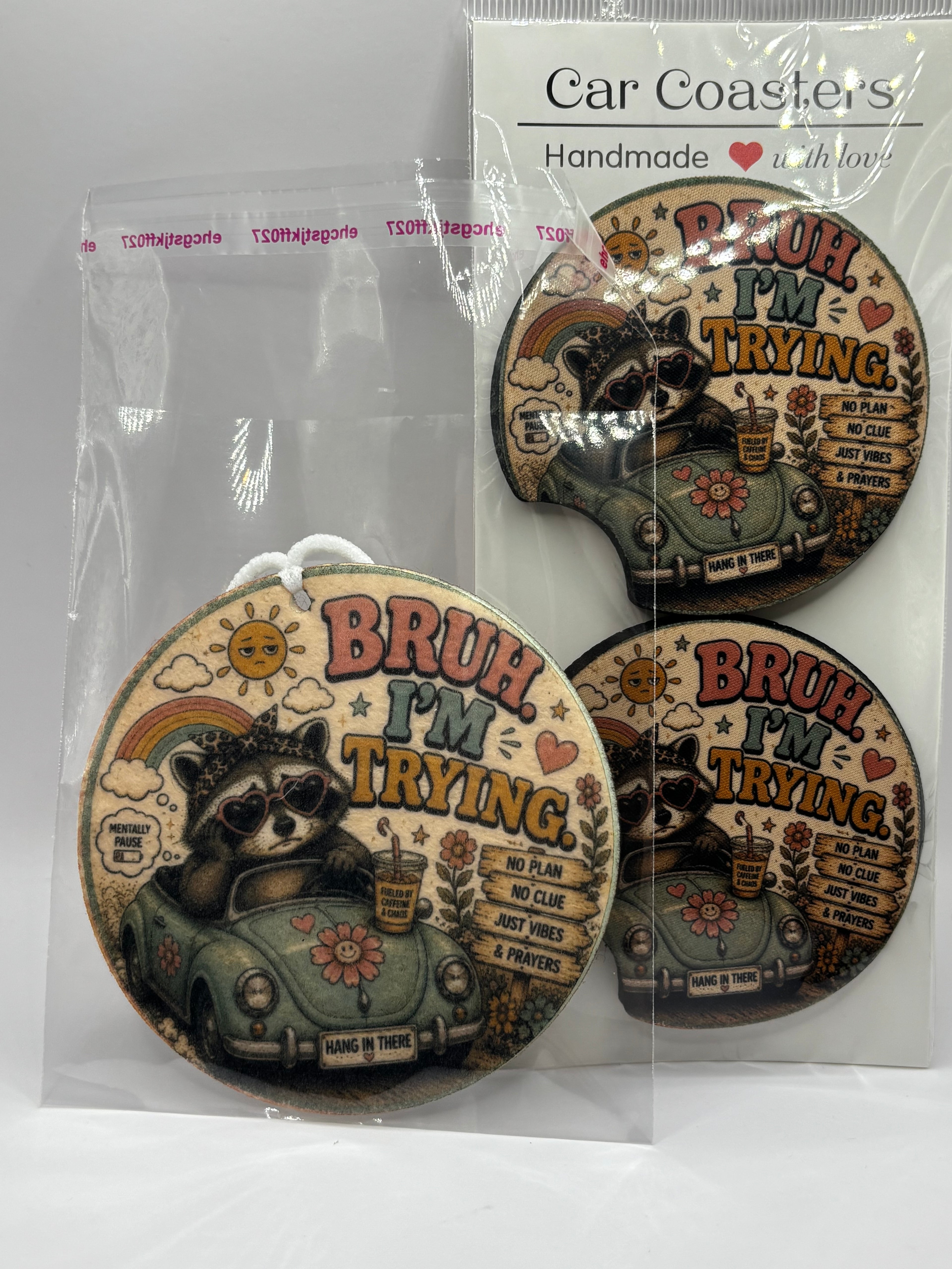 Car Coaster & Air Freshener Set | Handmade Gift Set | Choose Your Scent