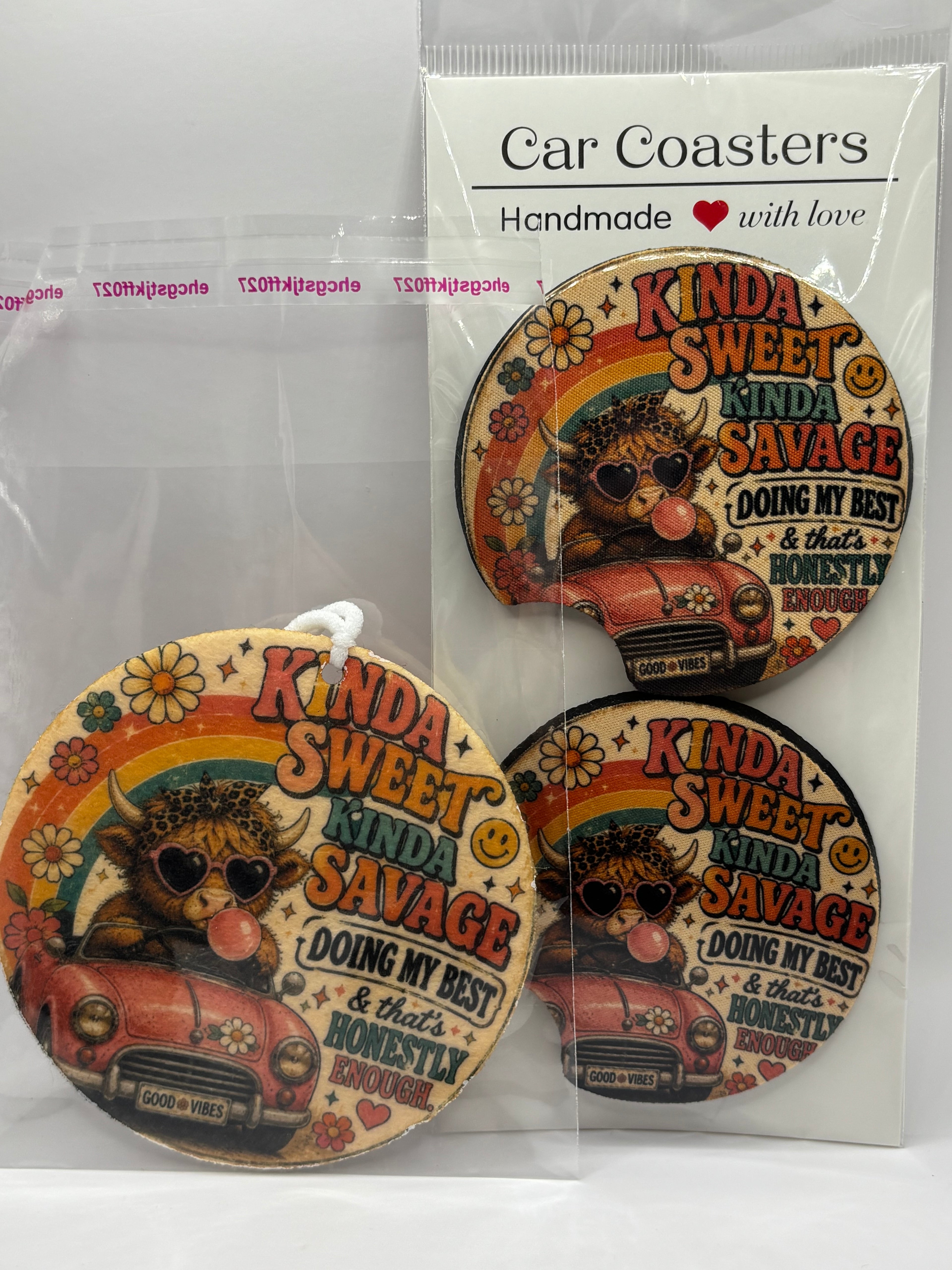 Car Coaster & Air Freshener Set | Handmade Gift Set | Choose Your Scent
