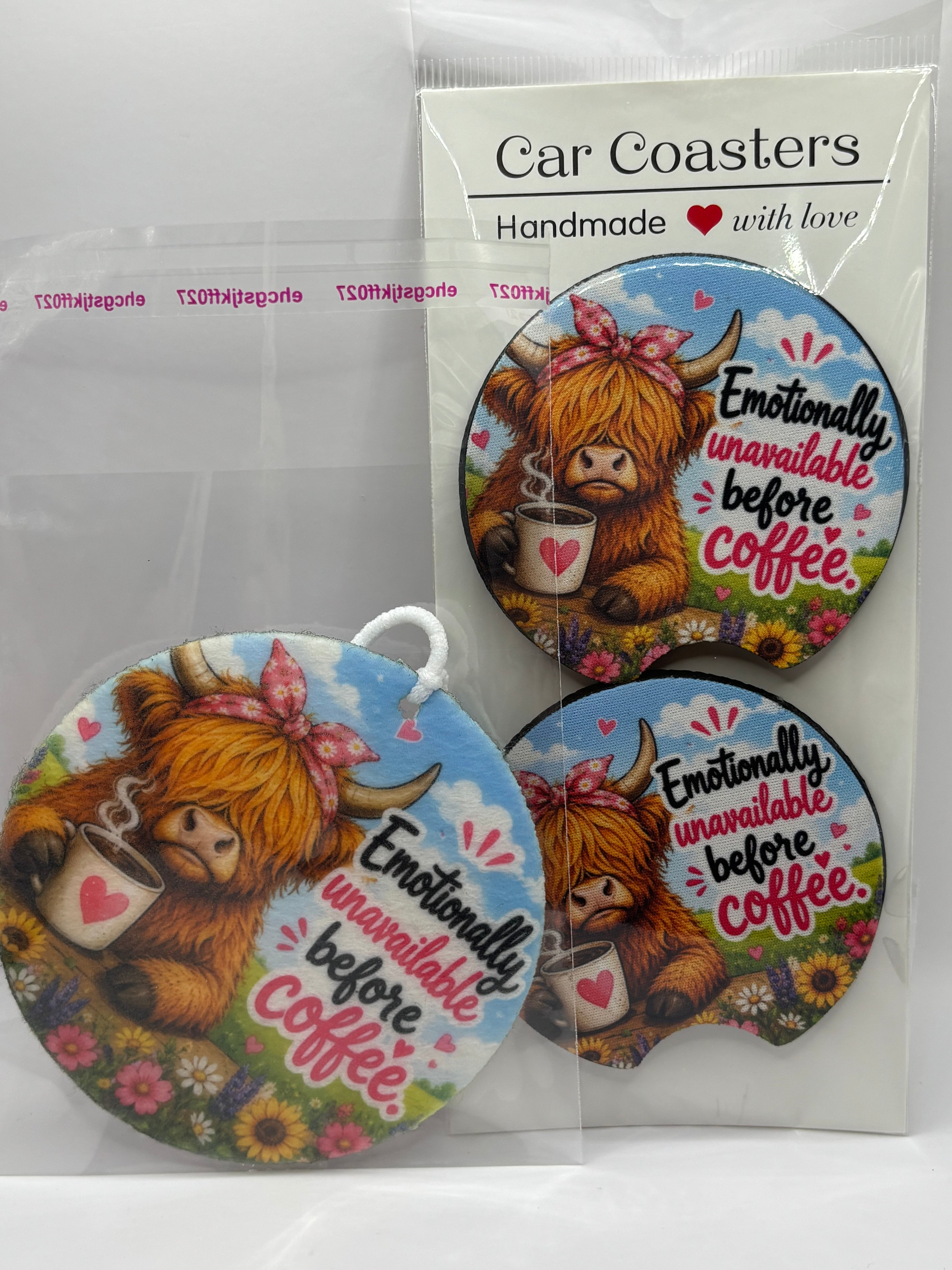 Car Coaster & Air Freshener Set | Handmade Gift Set | Choose Your Scent