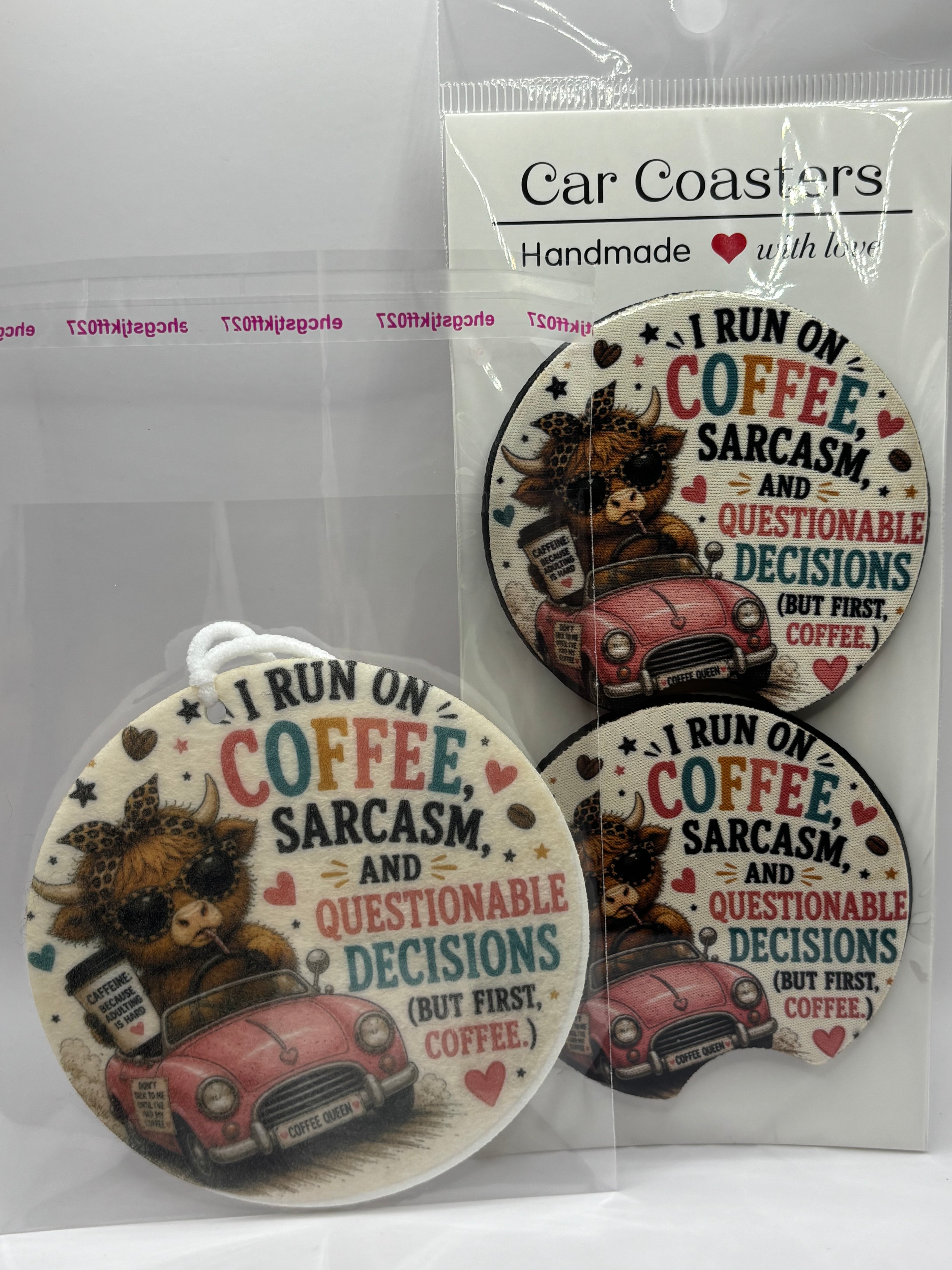 Car Coaster & Air Freshener Set | Handmade Gift Set | Choose Your Scent