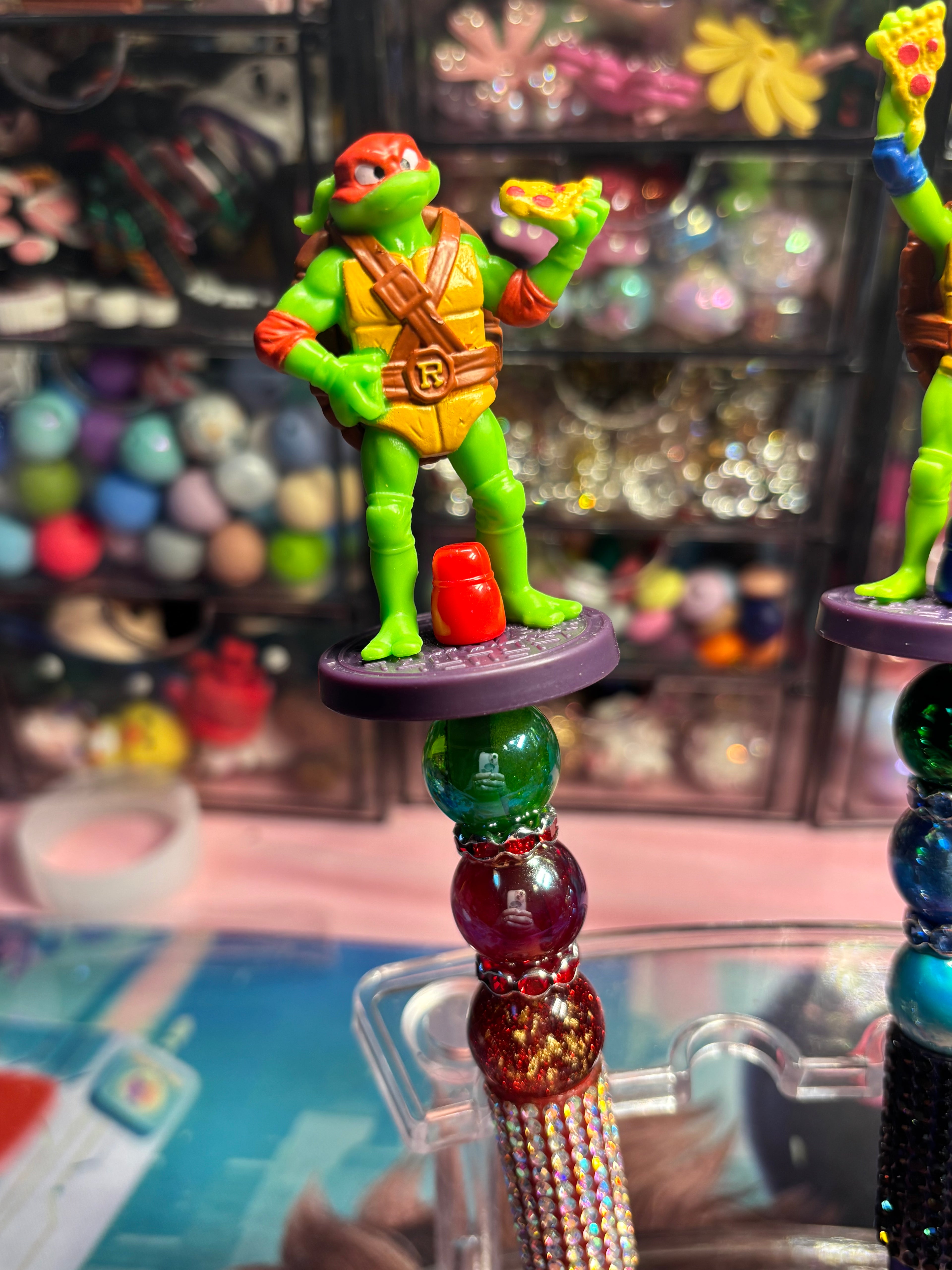 🐢 Ninja Turtle Inspired Beaded Pens – Cute Handmade Rhinestone Pens – Character Desk Accessories – Refillable Novelty Pens