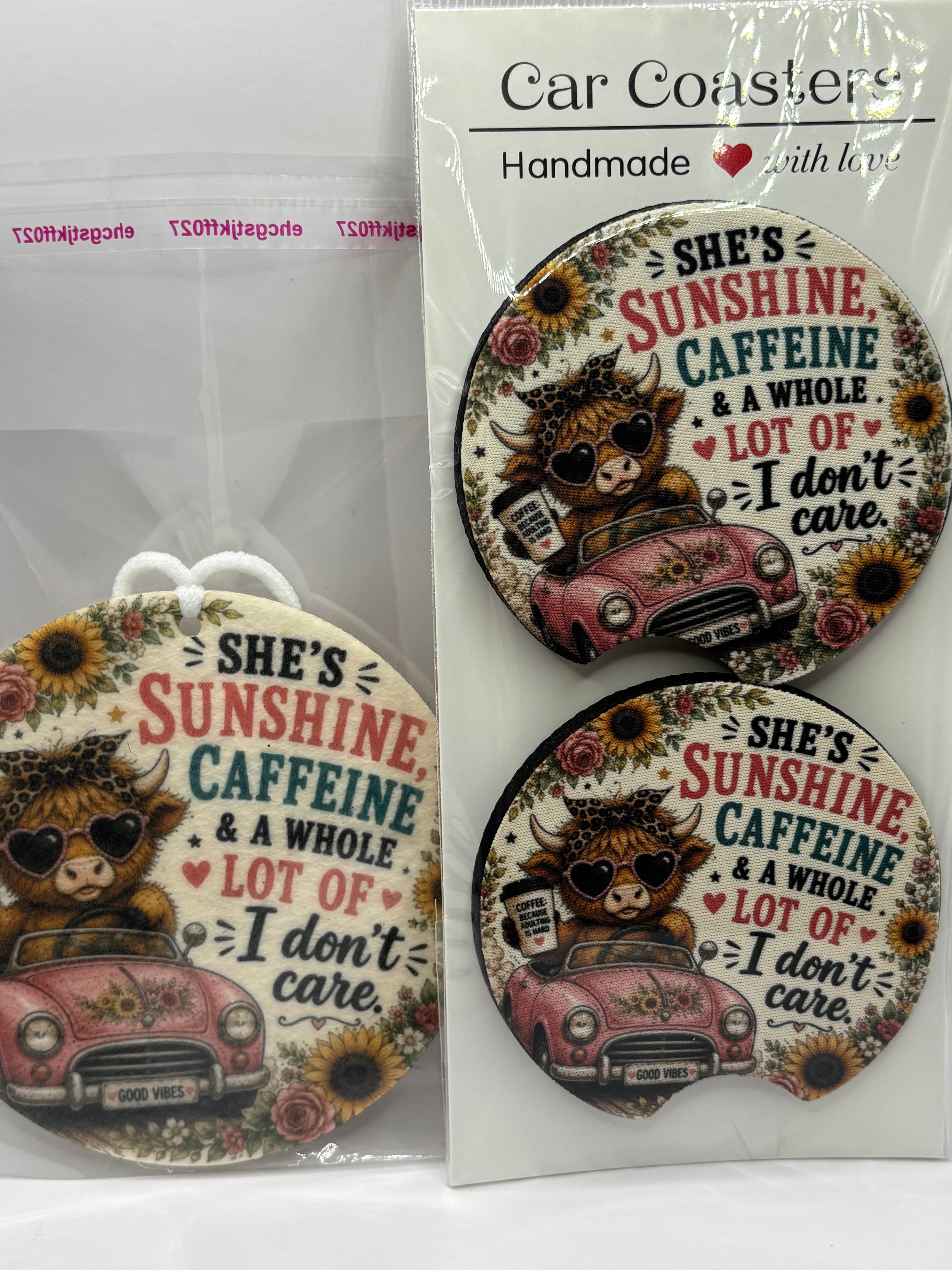 Car Coaster & Air Freshener Set | Handmade Gift Set | Choose Your Scent