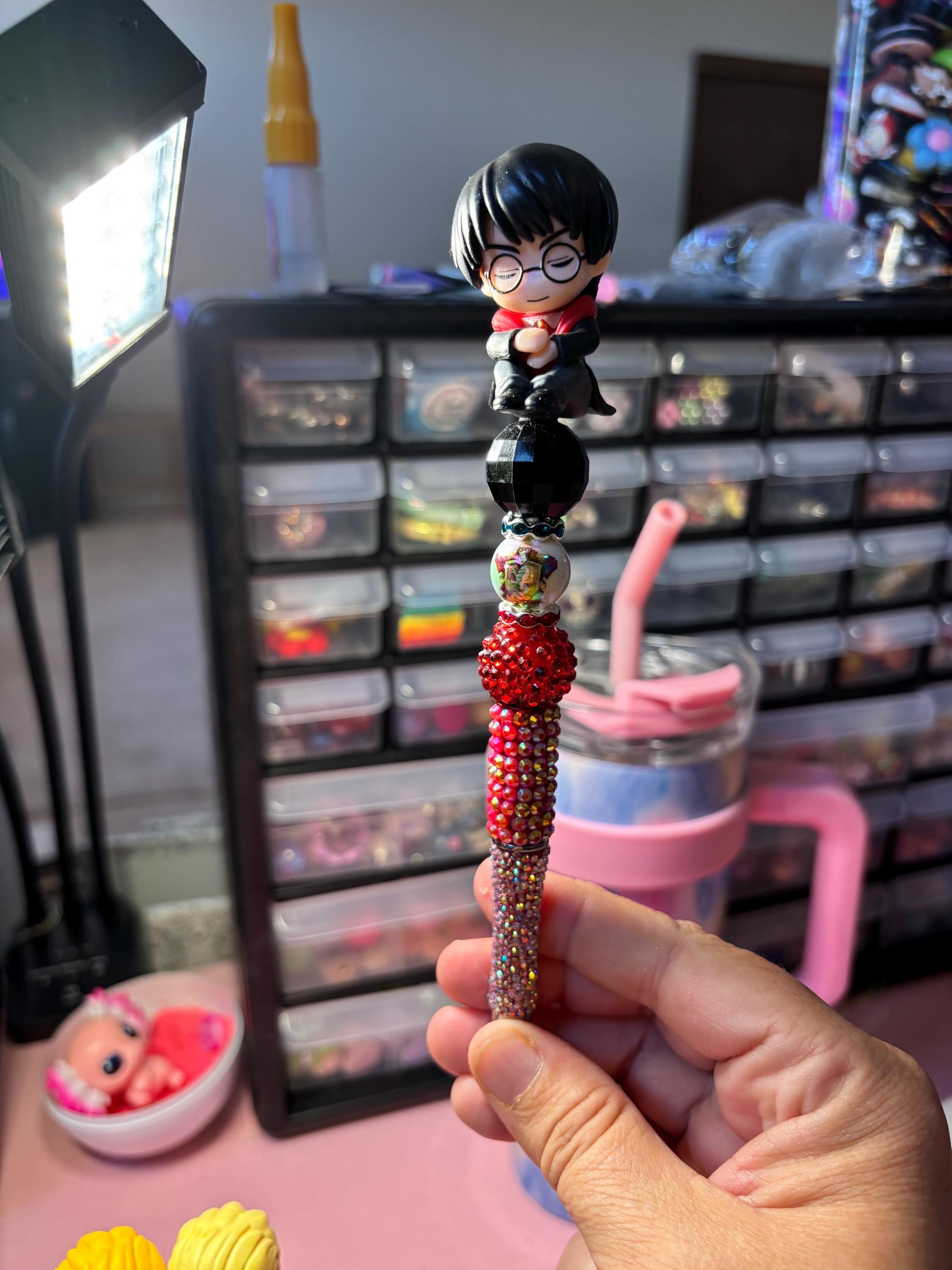 Harry Potter Themed Beaded Pen + Extra Black Ink Refill • Hogwarts Characters • Fan Gift Pen