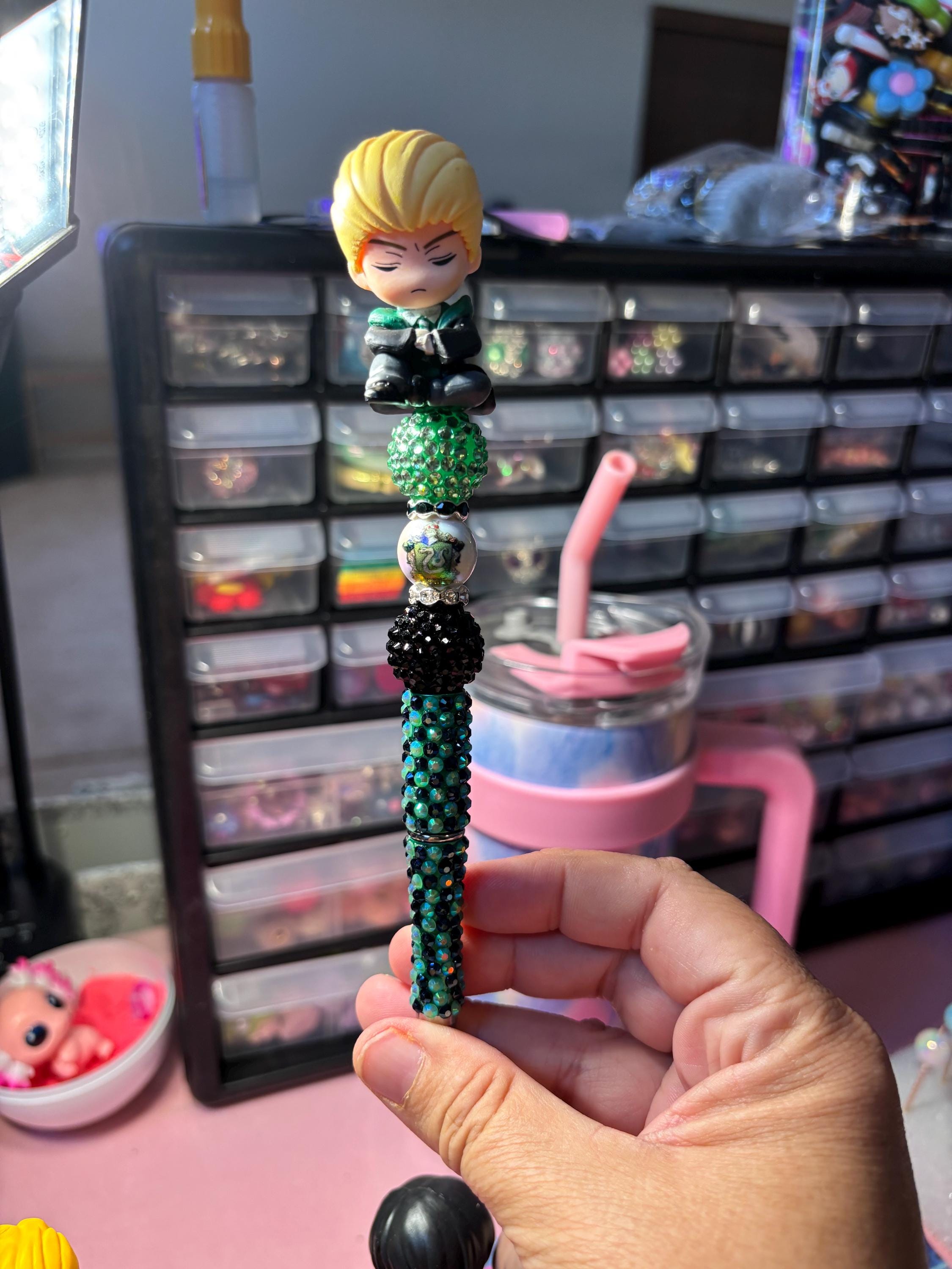 Harry Potter Themed Beaded Pen + Extra Black Ink Refill • Hogwarts Characters • Fan Gift Pen