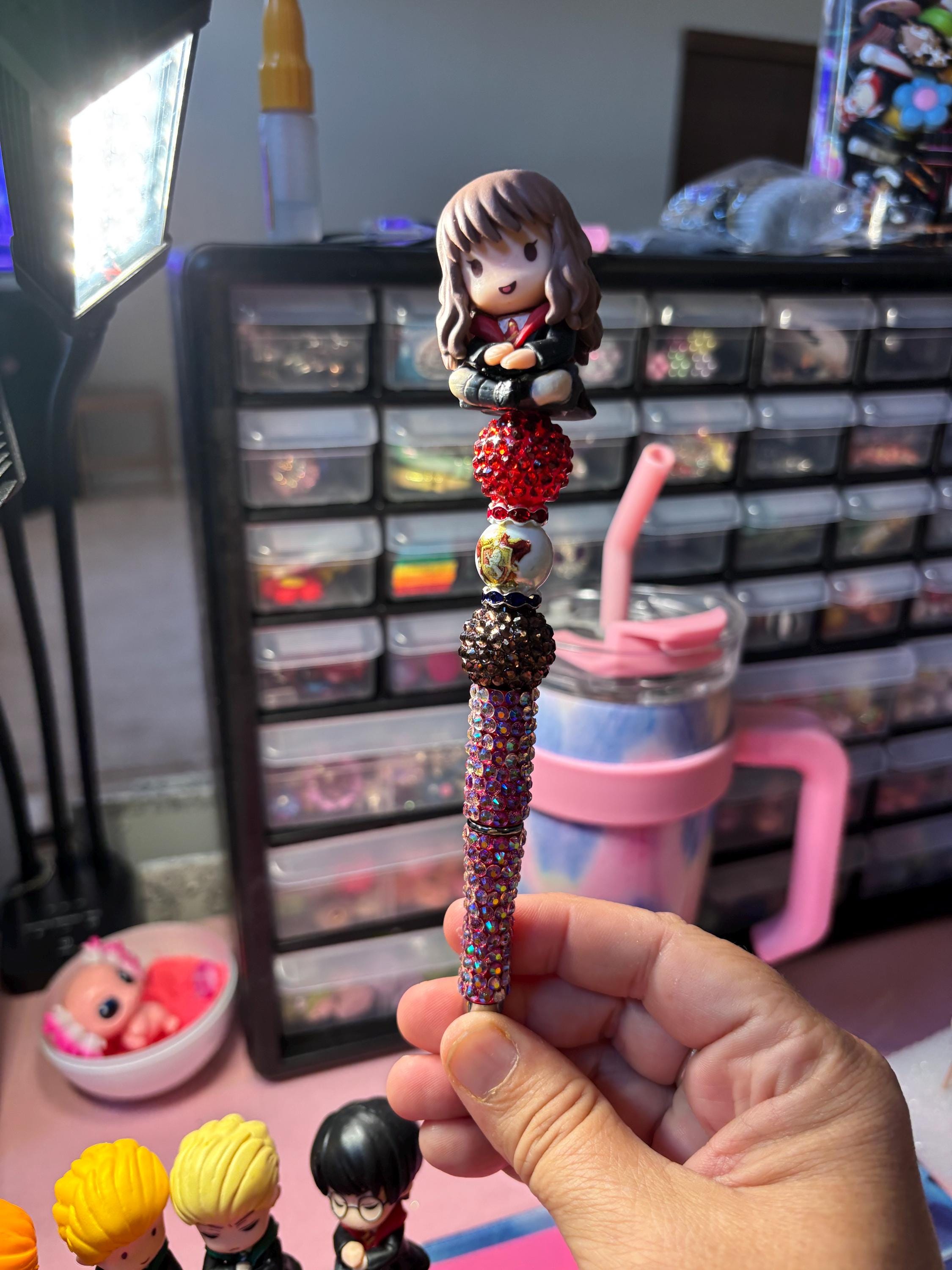 Harry Potter Themed Beaded Pen + Extra Black Ink Refill • Hogwarts Characters • Fan Gift Pen