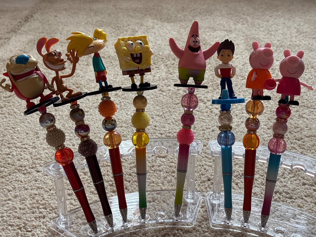 Nickelodeon Character Beaded Pens | SpongeBob, Peppa Pig & Ren & Stimpy | Handmade Novelty Pen with Ink Refill