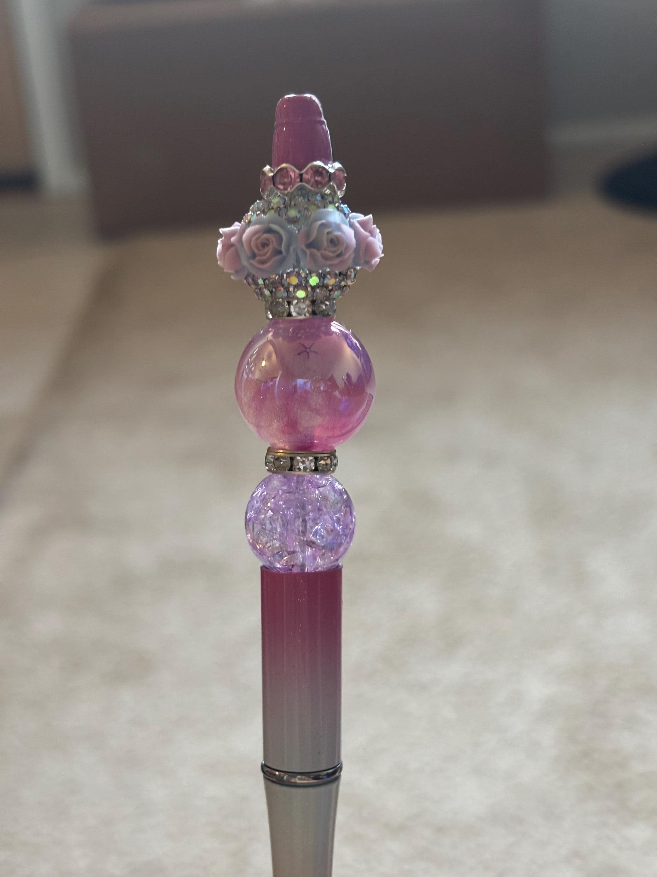 Elegant Beaded Pen • Floral & Wing Design, Extra Black Ink