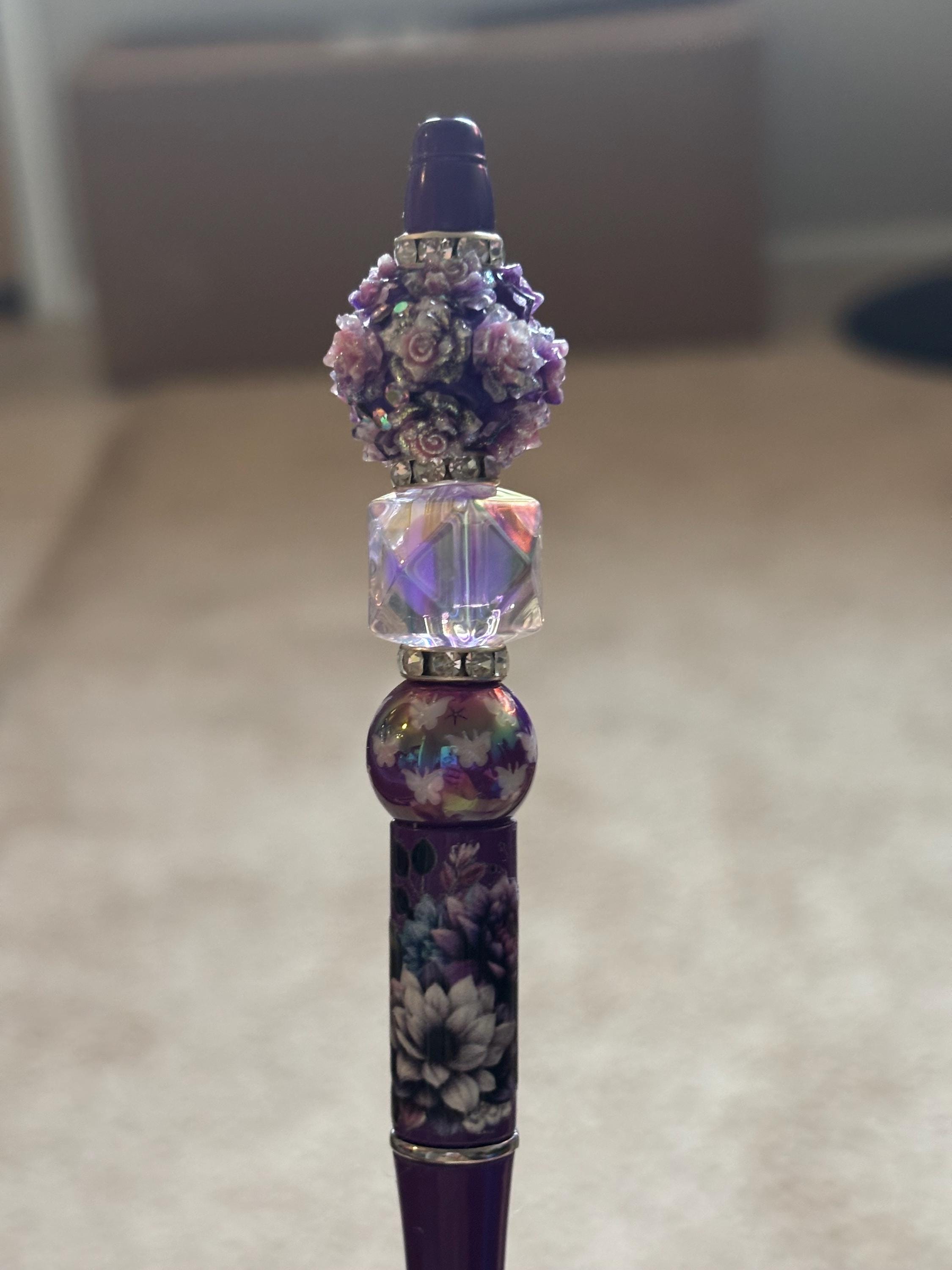 Elegant Beaded Pen • Floral & Wing Design, Extra Black Ink