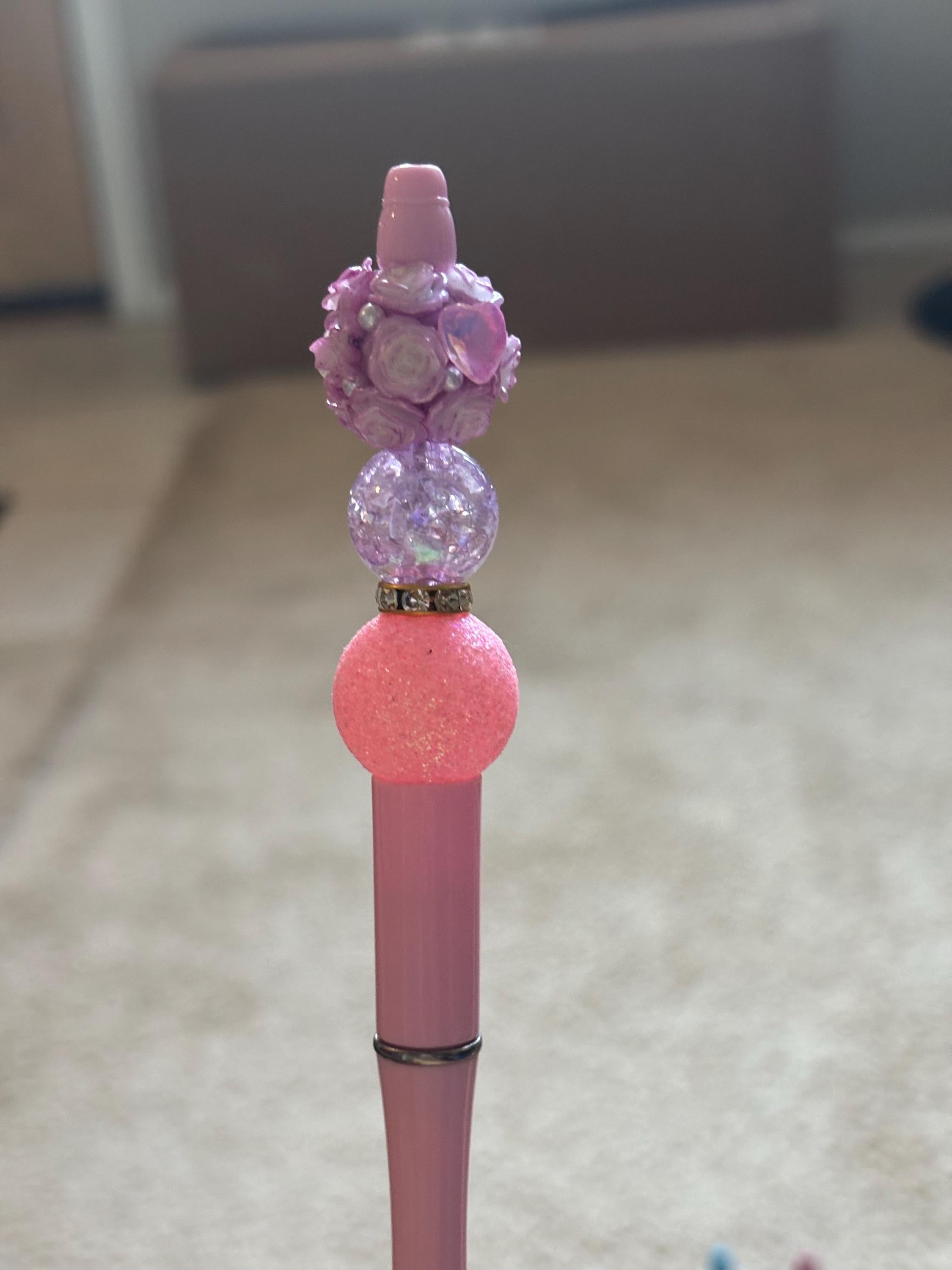 Elegant Beaded Pen • Floral & Wing Design, Extra Black Ink