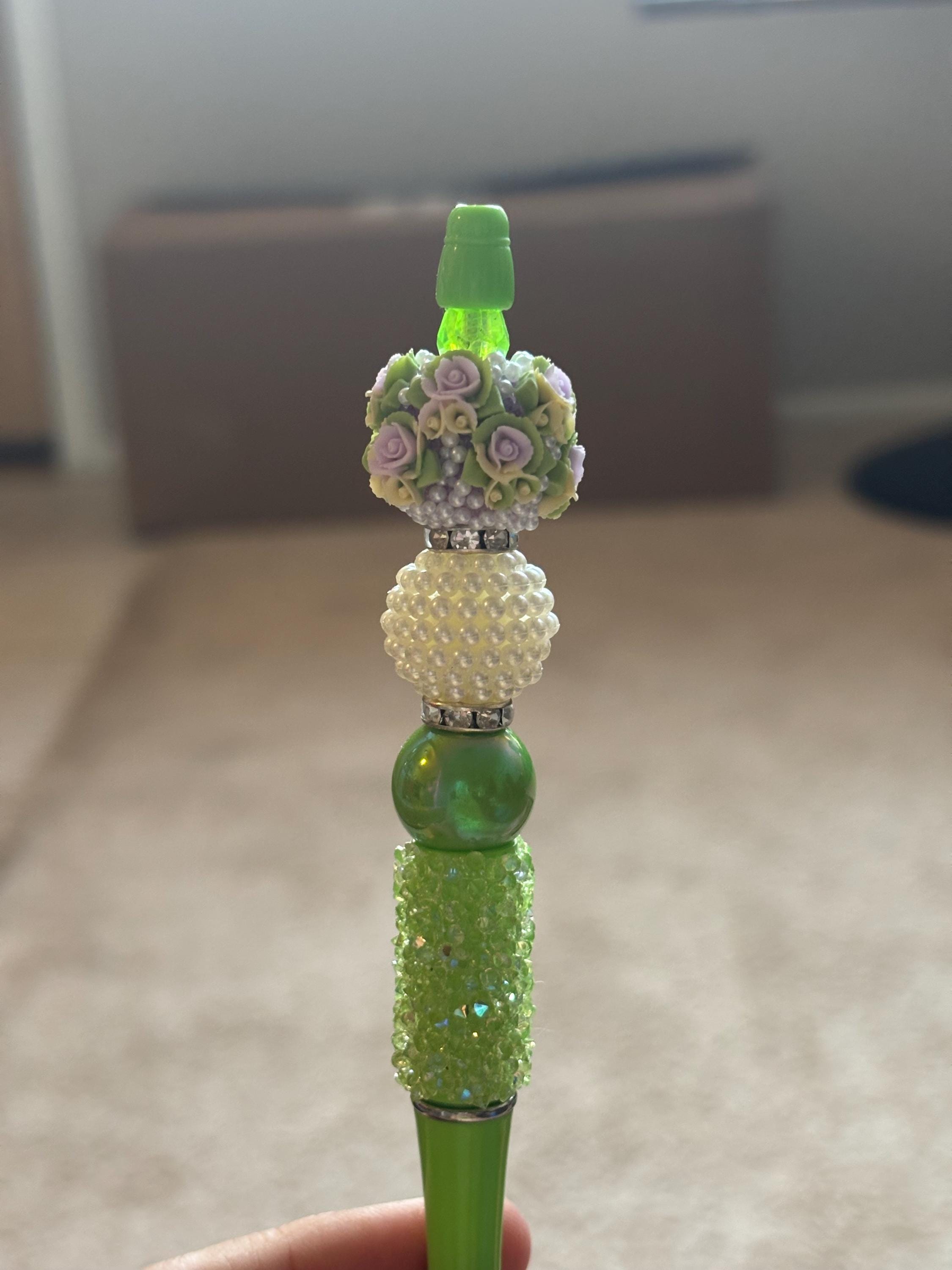 Elegant Beaded Pen • Floral & Wing Design, Extra Black Ink