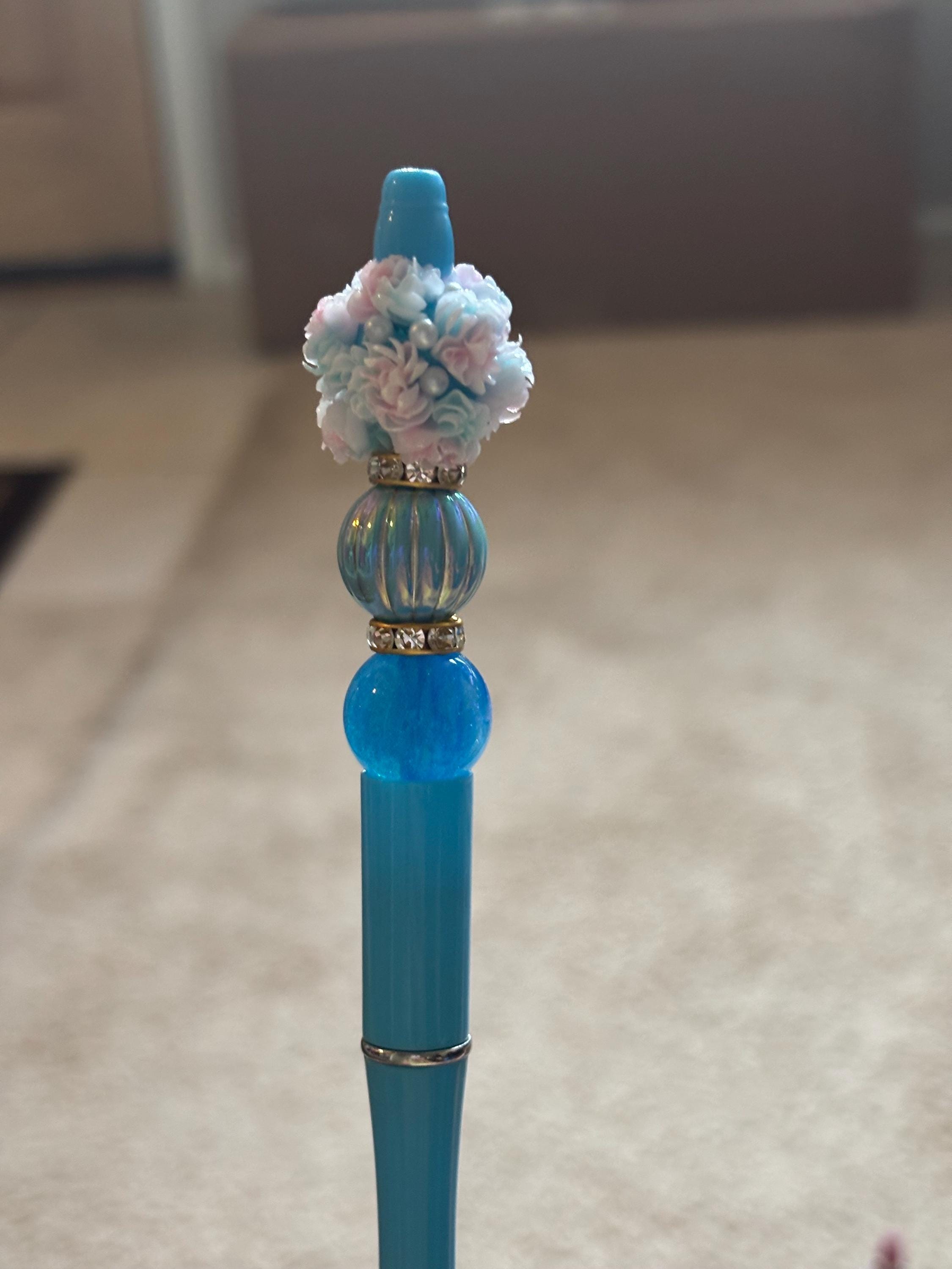 Elegant Beaded Pen • Floral & Wing Design, Extra Black Ink