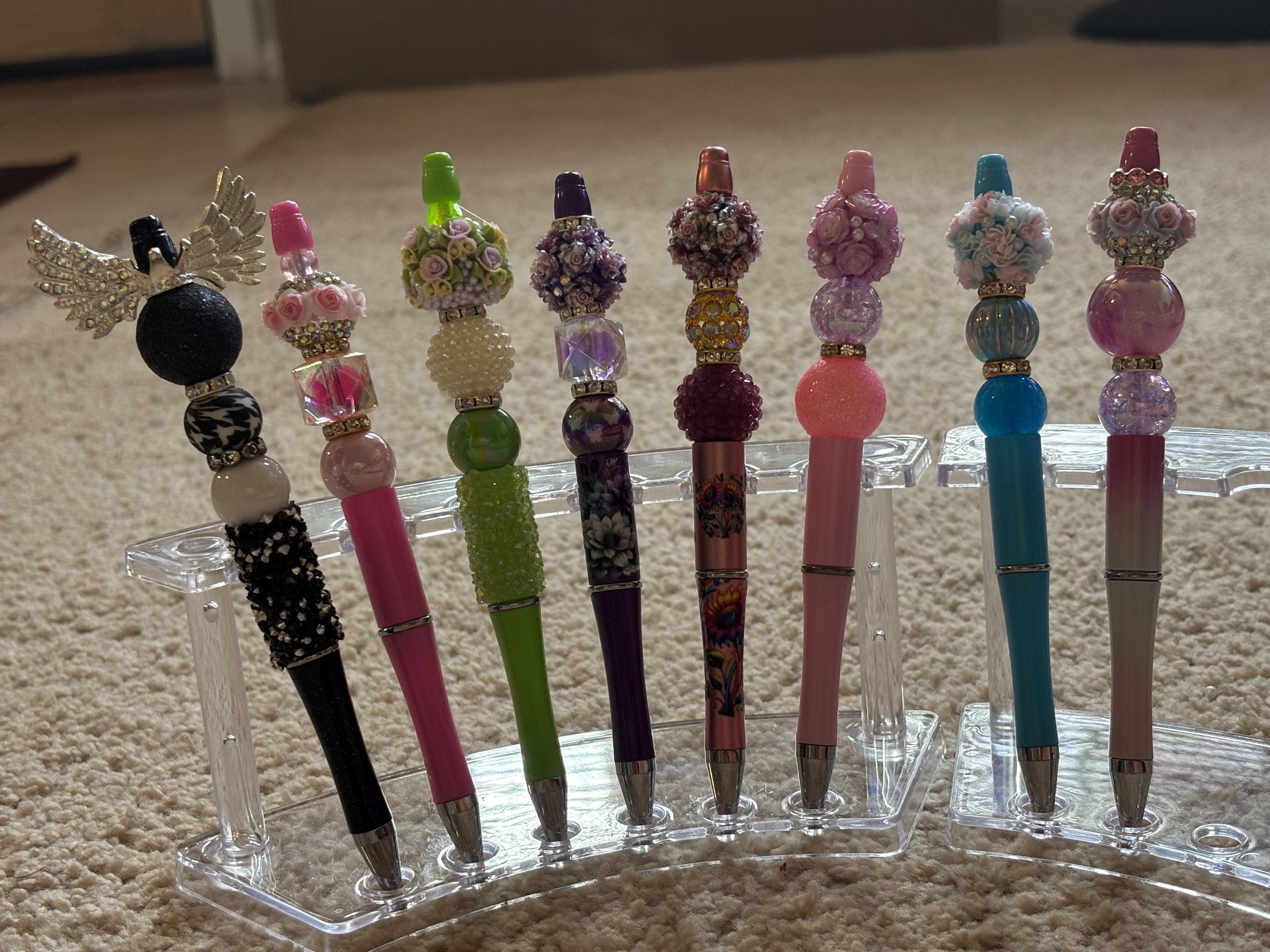 Elegant Beaded Pen • Floral & Wing Design, Extra Black Ink