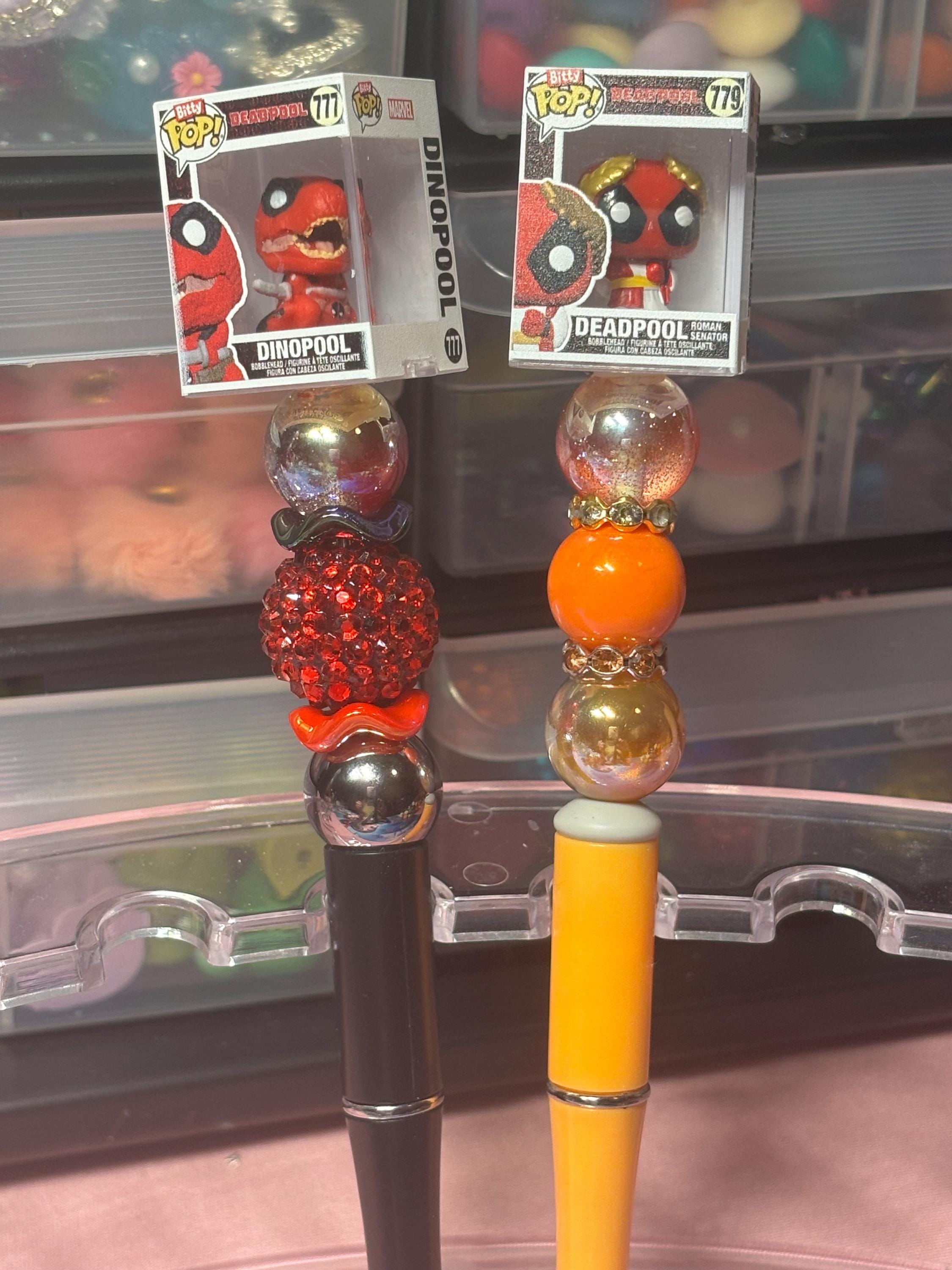 Deadpool Pre-Made Funko Pop Character Pens • Extra Black Ink Refill • Marvel Gifts & Novelty Pens