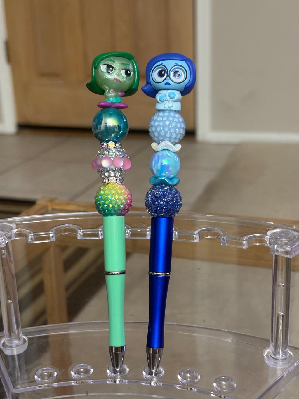 Inside Out Pixar Character Beaded Pen | Joy, Sadness & Disgust | Handmade Novelty Pen with Ink Refill