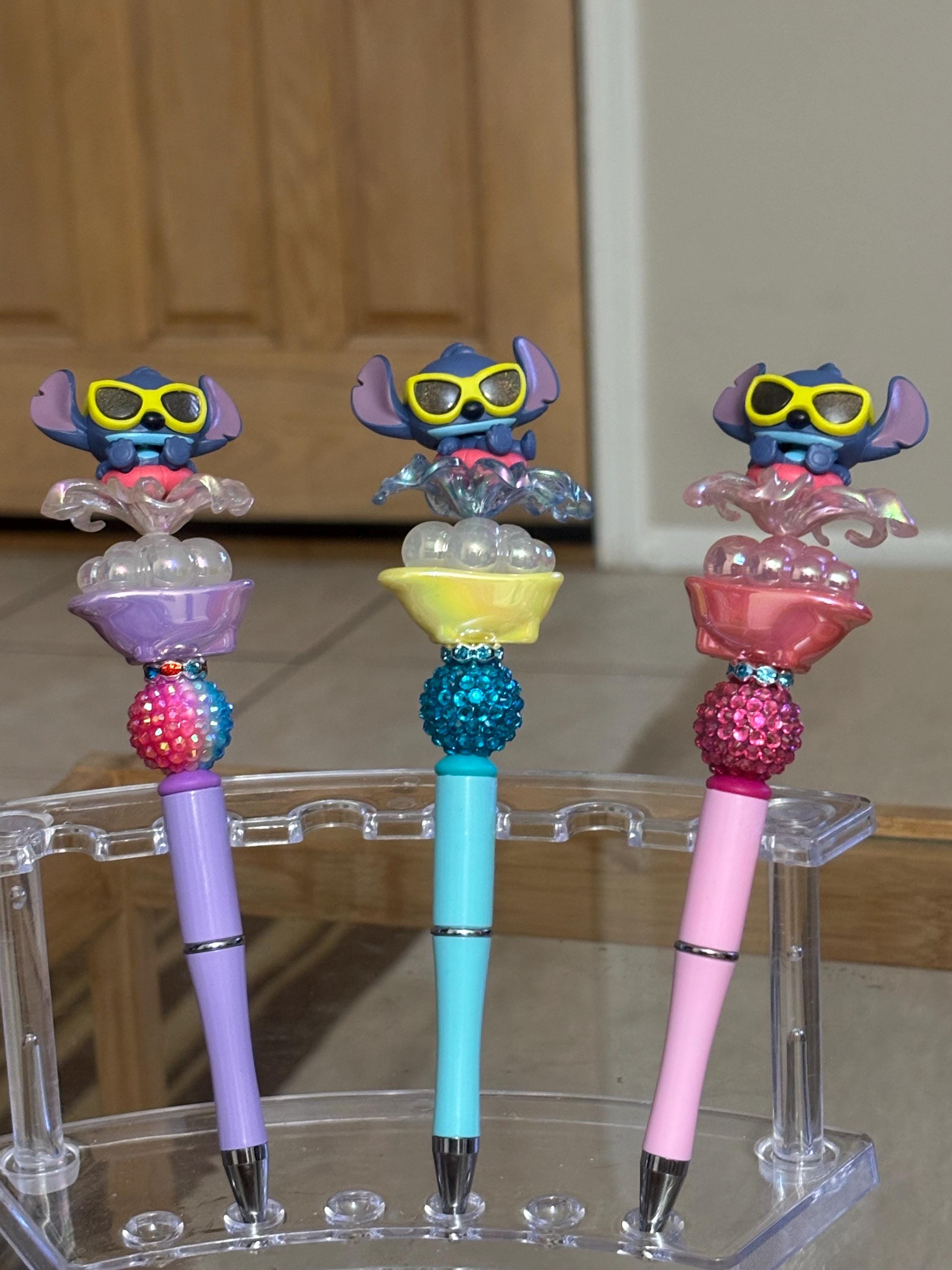 Stitch “Let’s Party” Pre-Made Beaded Pens • Fun Cloud & Sunglasses Topper + Extra Black Ink Refill
