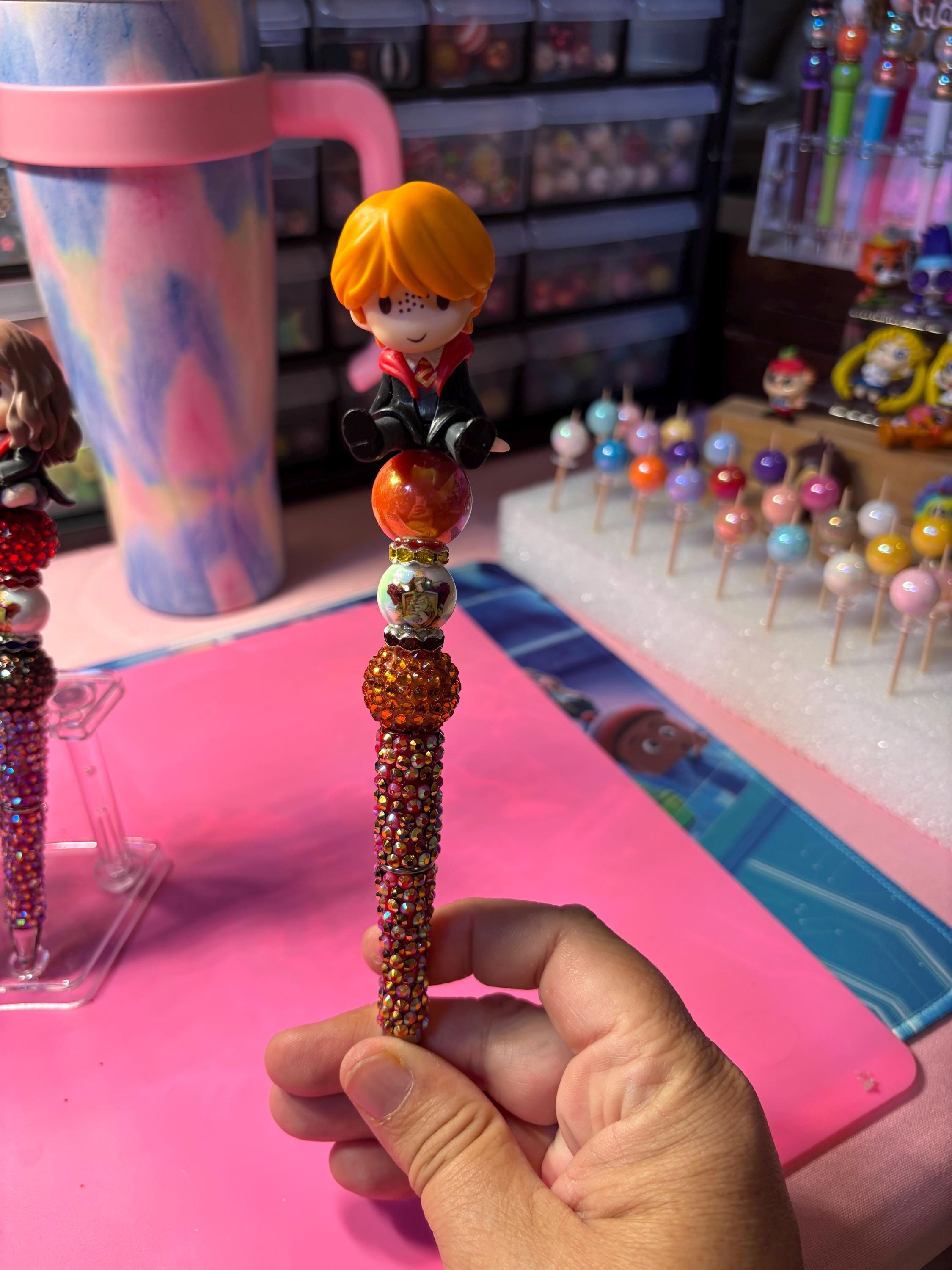 Harry Potter Themed Beaded Pen + Extra Black Ink Refill • Hogwarts Characters • Fan Gift Pen