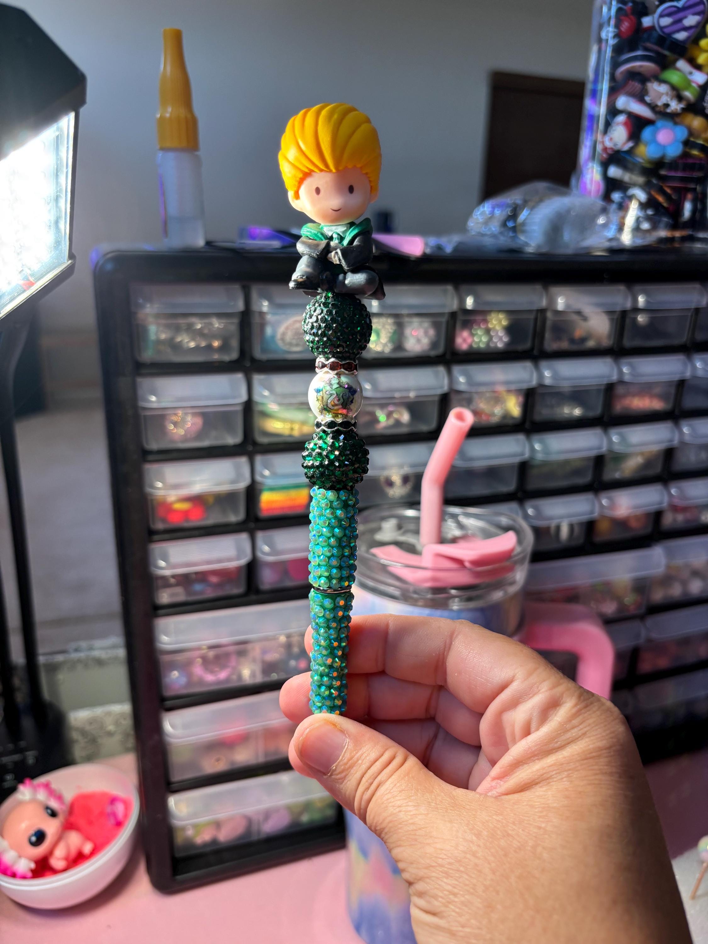 Harry Potter Themed Beaded Pen + Extra Black Ink Refill • Hogwarts Characters • Fan Gift Pen