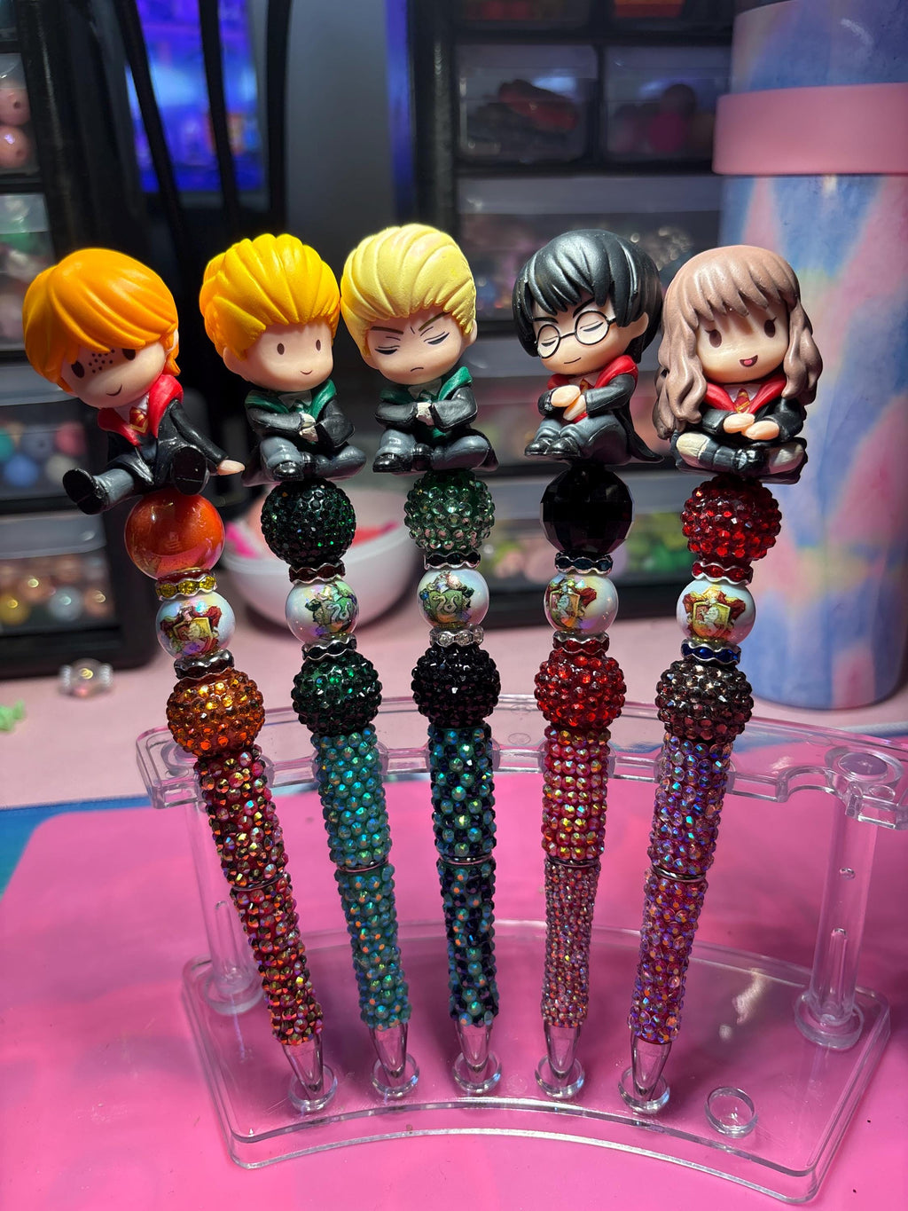 Harry Potter Themed Beaded Pen + Extra Black Ink Refill • Hogwarts Characters • Fan Gift Pen