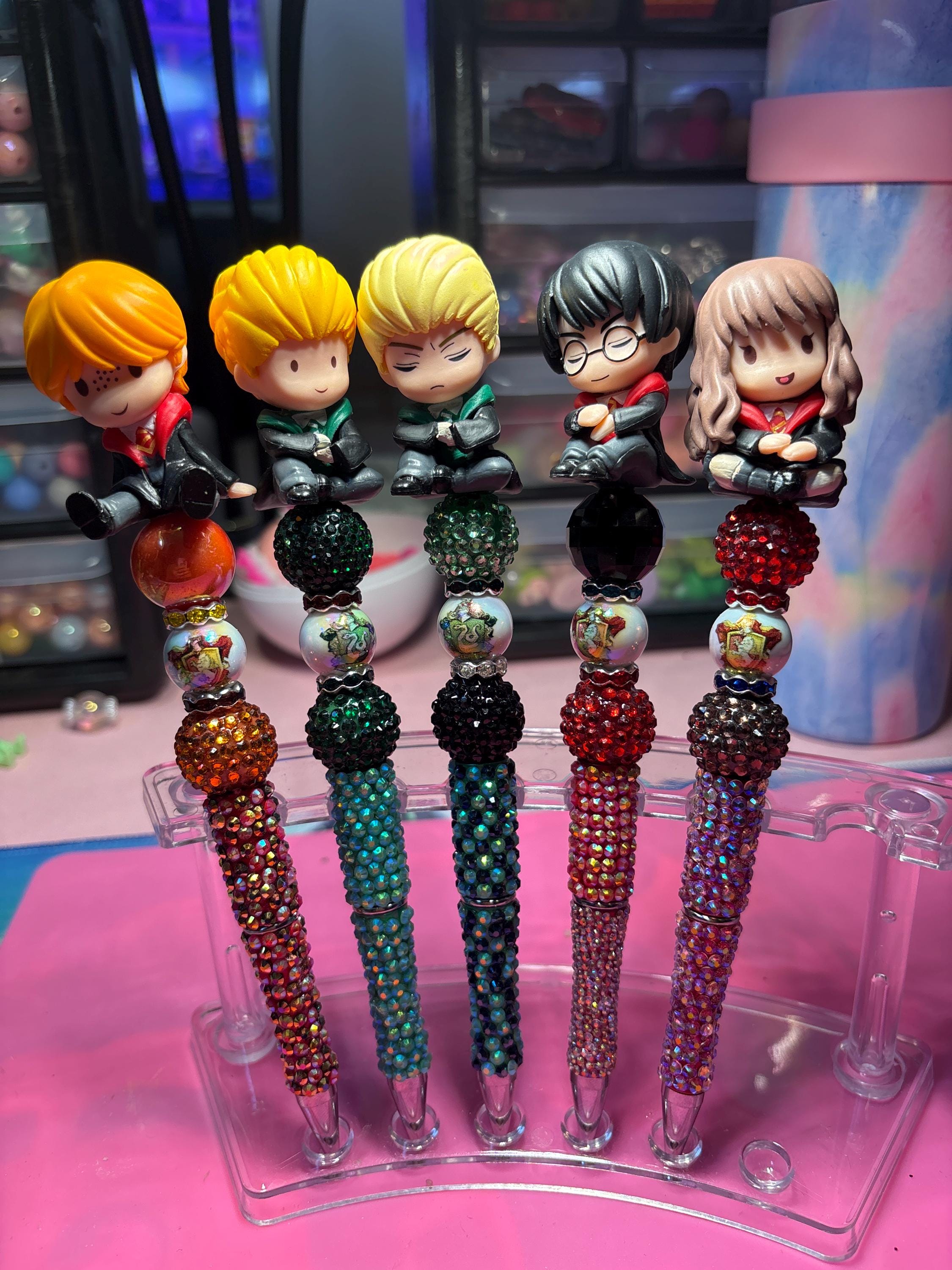 Harry Potter Themed Beaded Pen + Extra Black Ink Refill • Hogwarts Characters • Fan Gift Pen