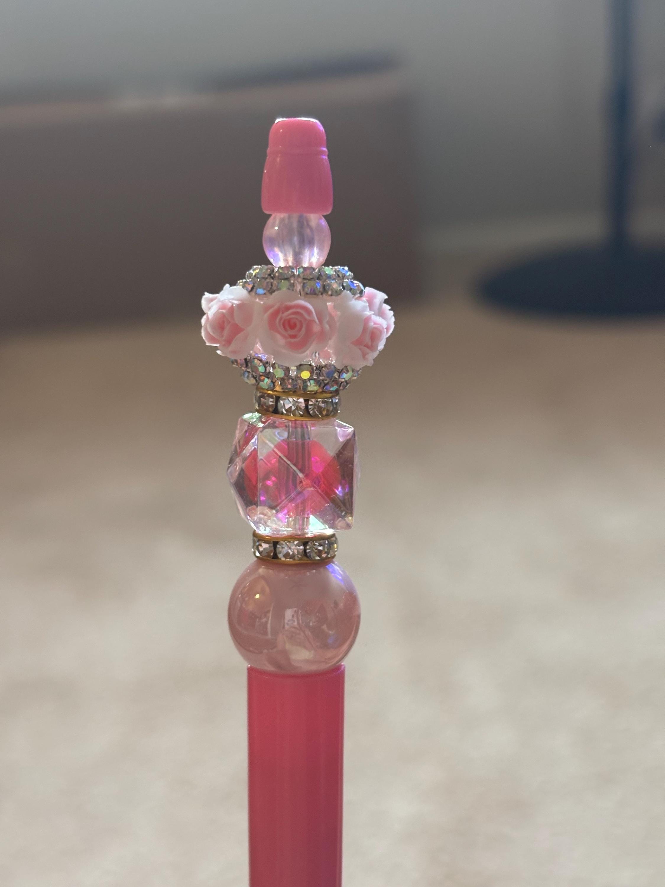 Elegant Beaded Pen • Floral & Wing Design, Extra Black Ink