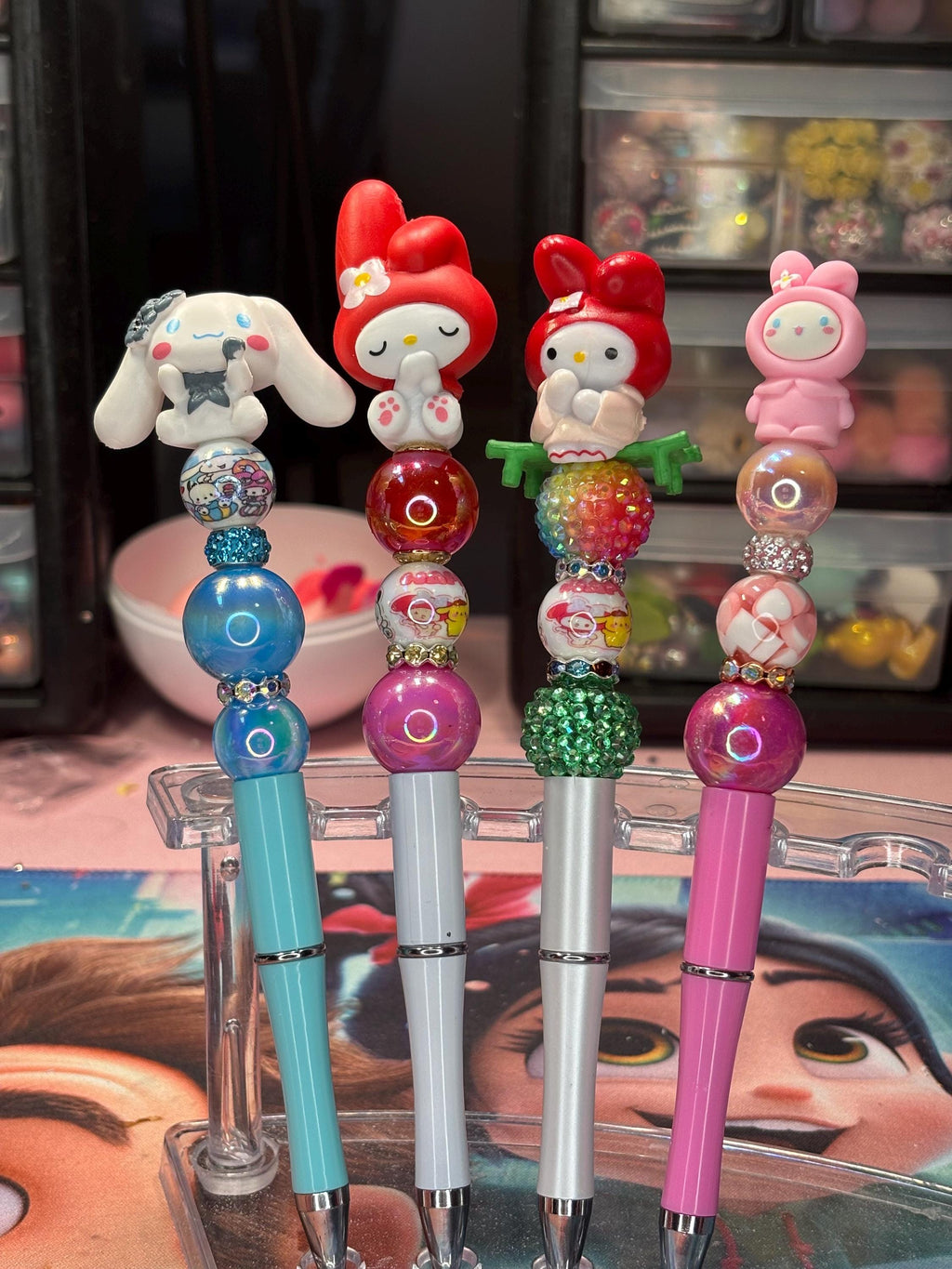 Kawaii Beaded Pens • My Melody & Cinnamon Roll Sanrio Gift