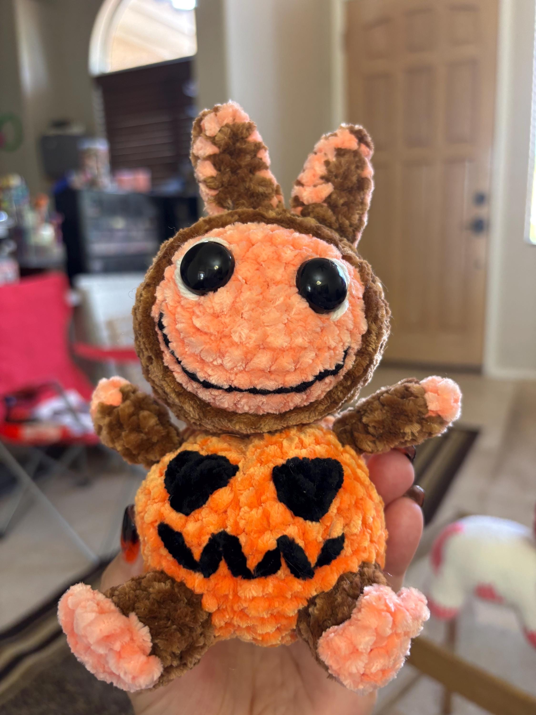 Halloween Crochet Bunny Plush: Chenille Pumpkin Amigurumi