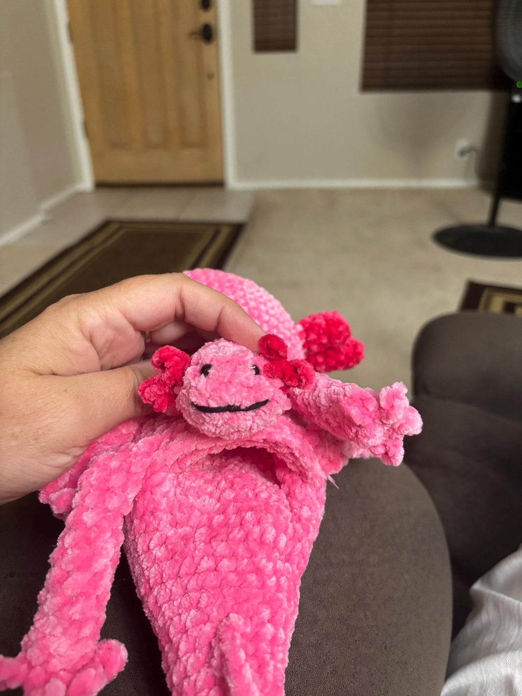 Crocheted Amigurumi Mama and Baby Axolotl