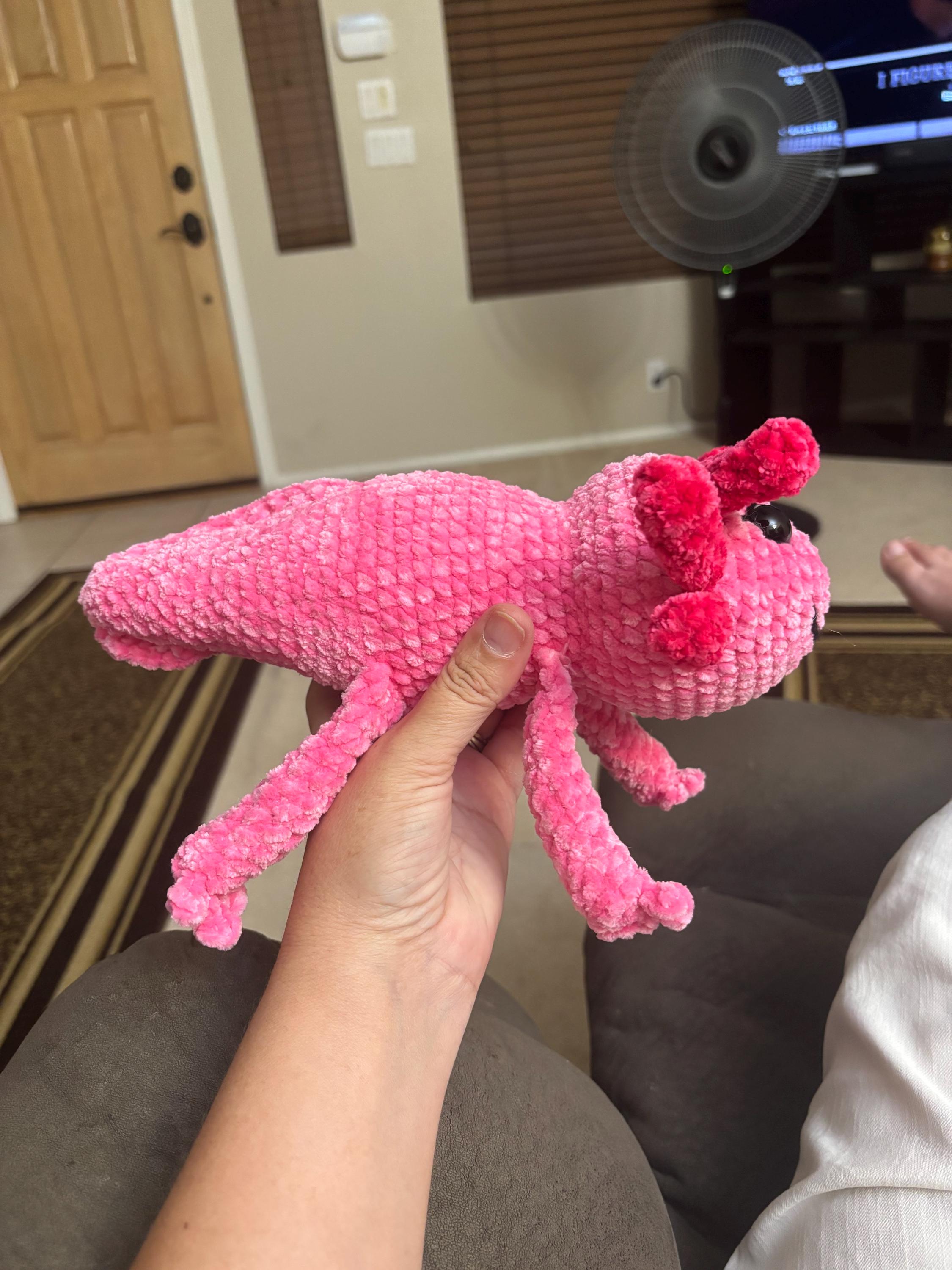 Crocheted Amigurumi Mama and Baby Axolotl