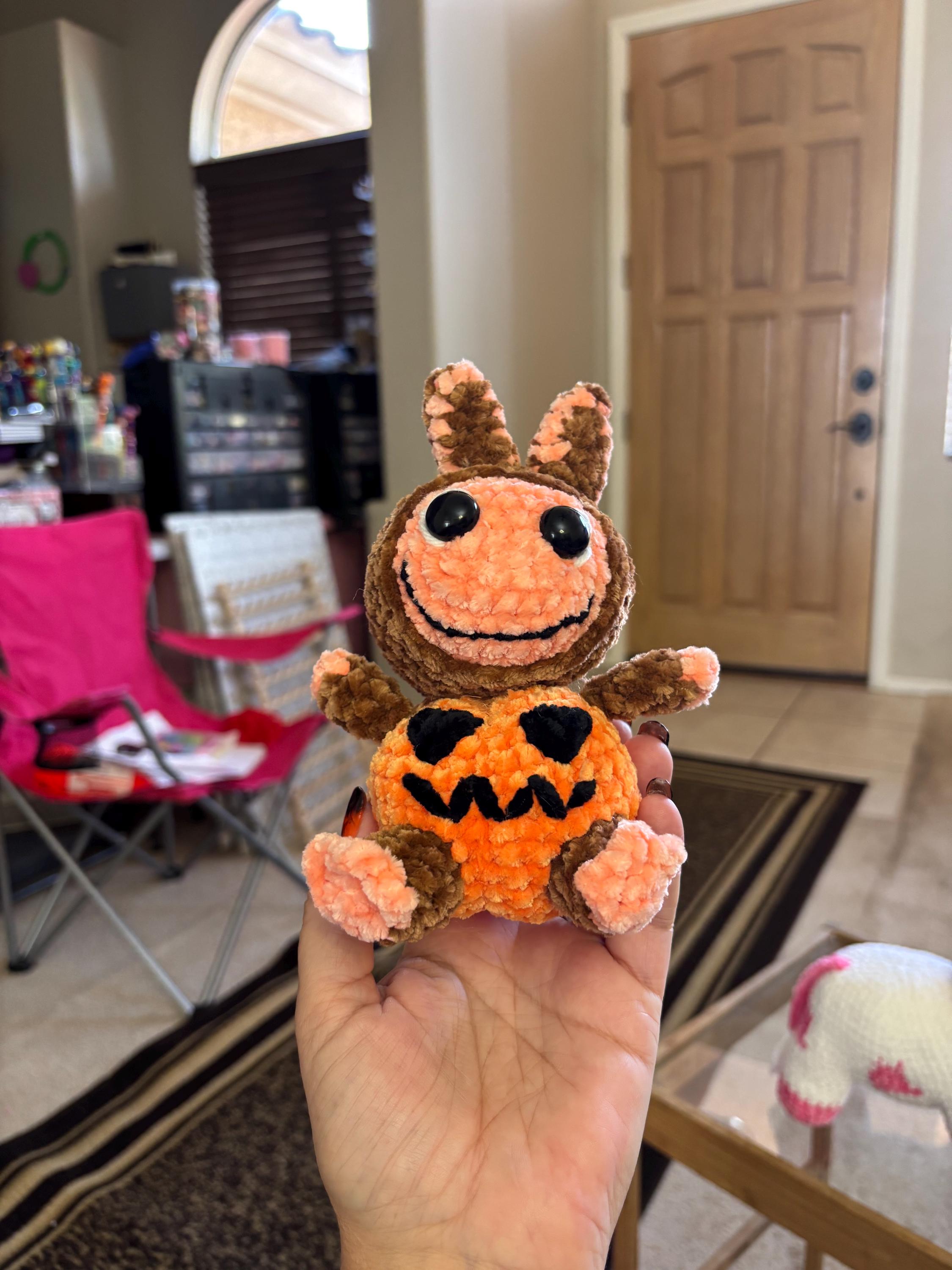 Halloween Crochet Bunny Plush: Chenille Pumpkin Amigurumi