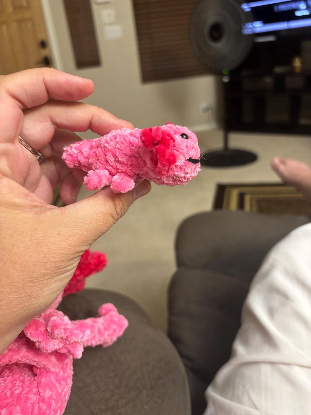Crocheted Amigurumi Mama and Baby Axolotl