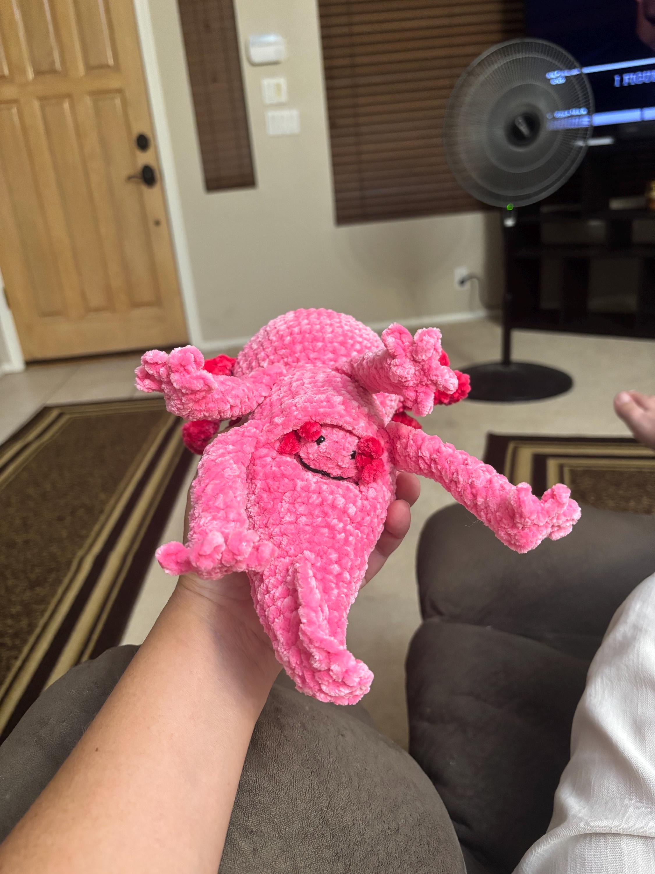 Crocheted Amigurumi Mama and Baby Axolotl