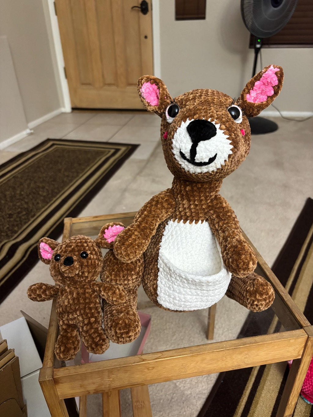 Crochet Amigurumi Mama & Baby Kangaroo Set — Handmade Plush Duo
