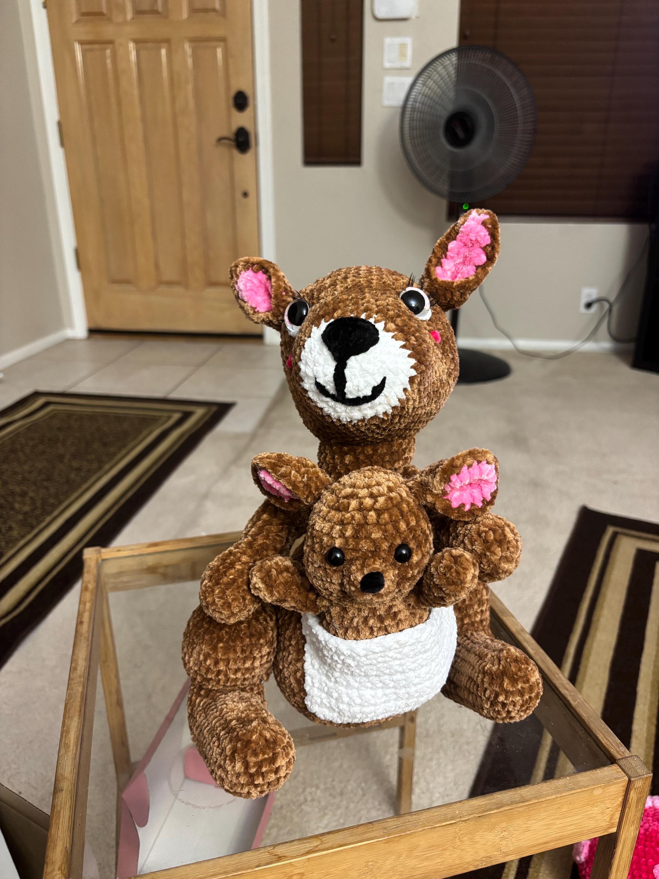 Crochet Amigurumi Mama & Baby Kangaroo Set — Handmade Plush Duo